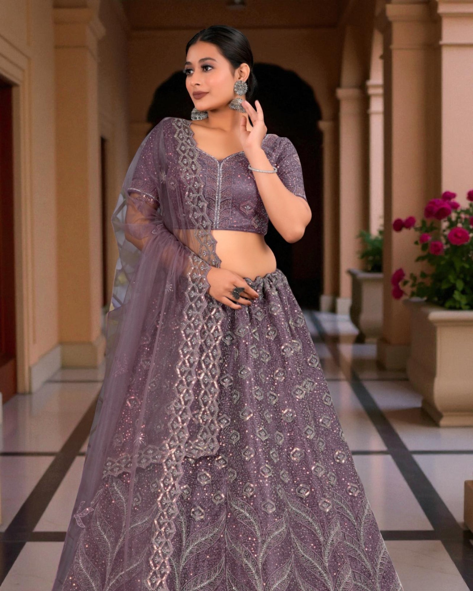 Ivory Beadwork Semi Stitched Bridal Lehenga