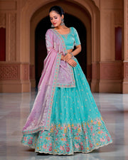 Green Sequined Thread Embroidered Lehenga Set
