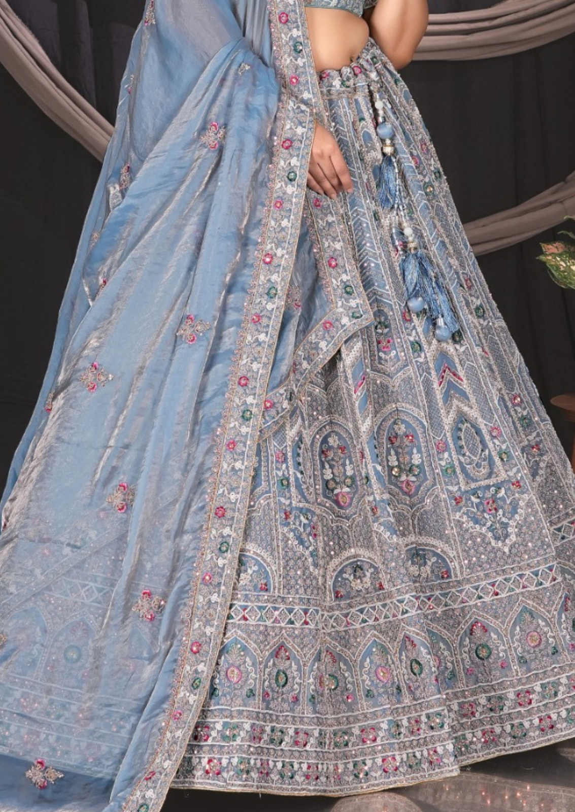 Blue Threadwork Artisan Cotton Lehenga Set
