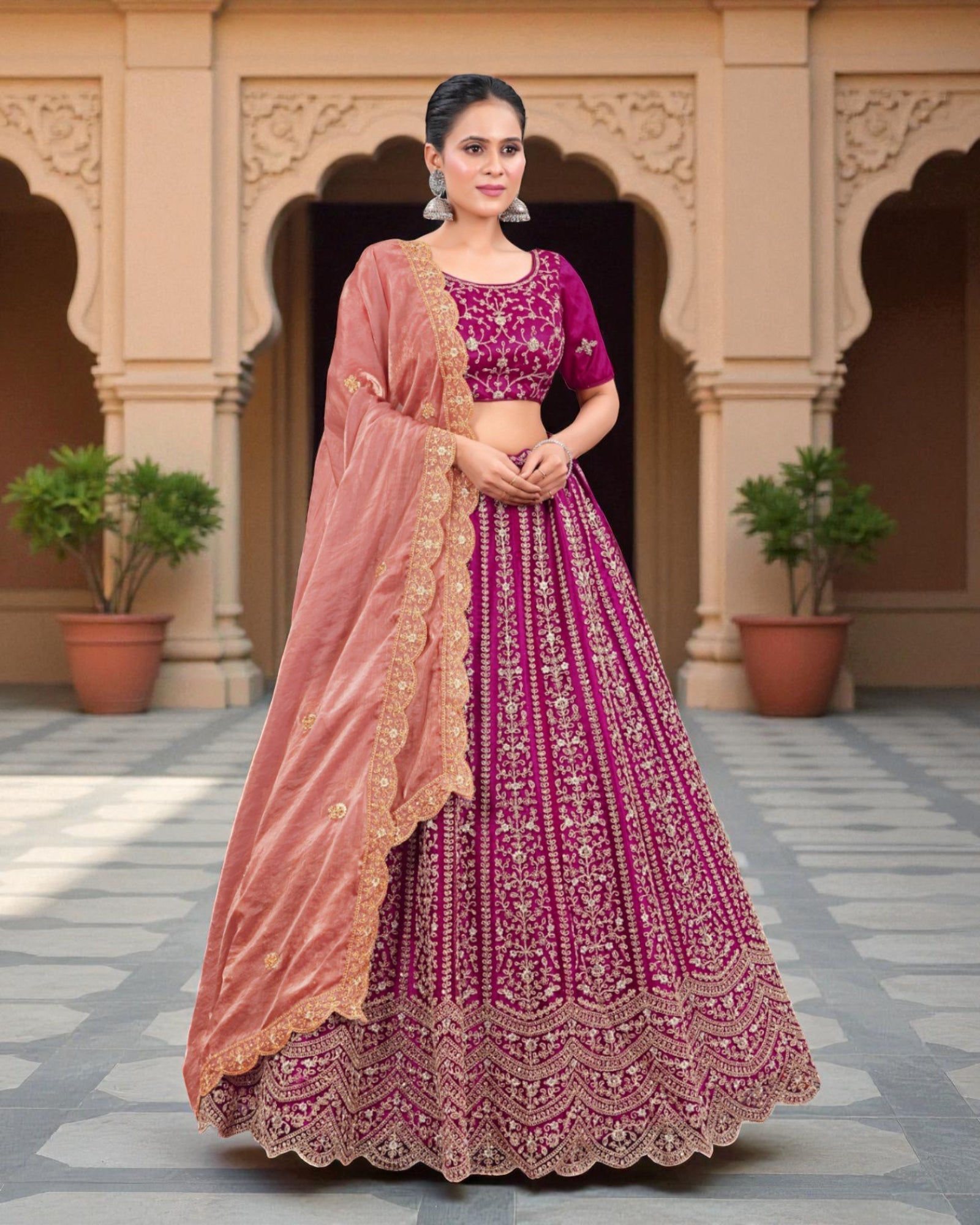 Thread Embroidered Semi Stitched Lehenga