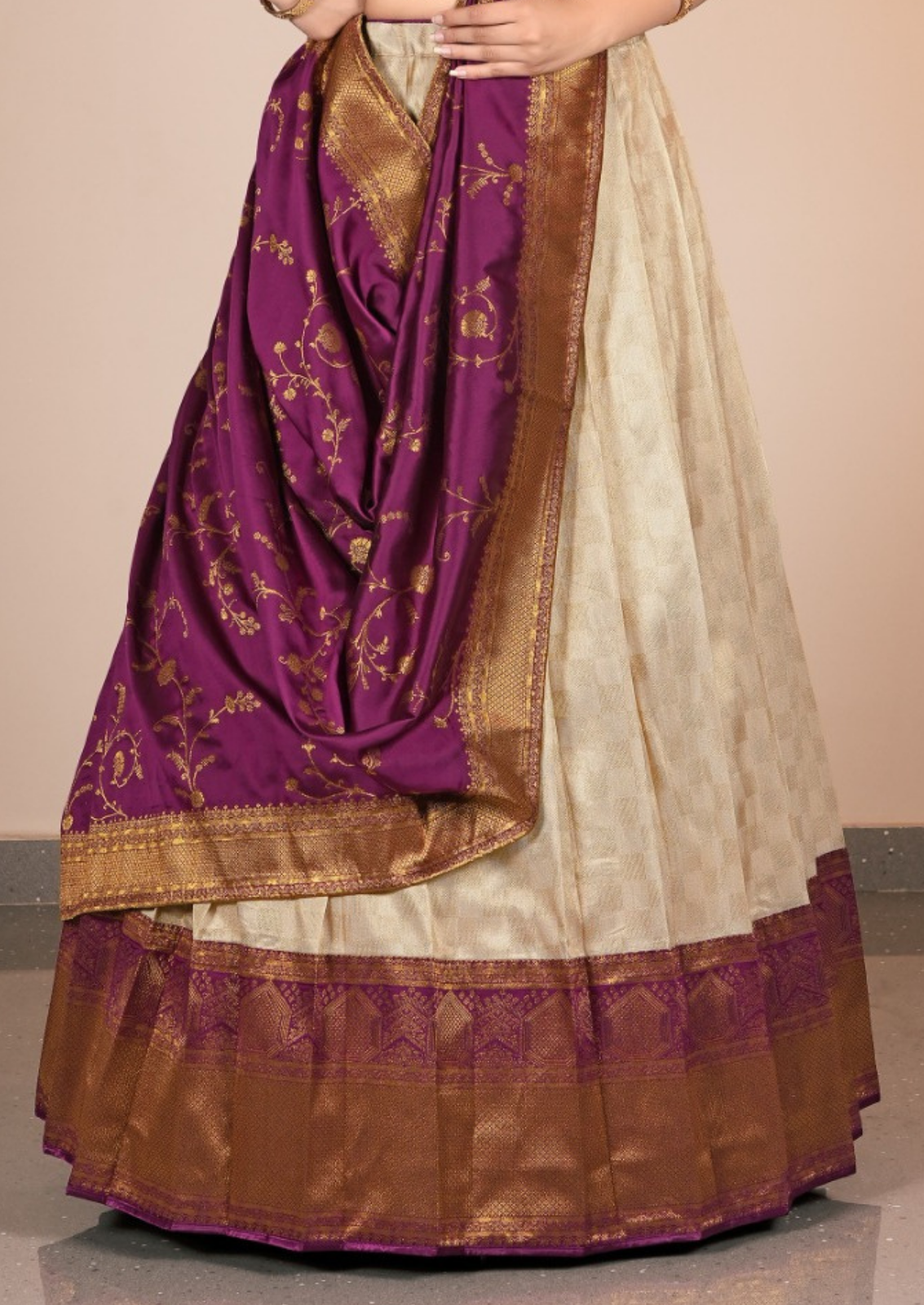Beige Banarasi Half Saree With Elegant Charm