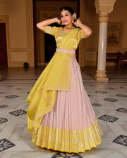 Baby Pink Half Saree with Intricate Zari Work