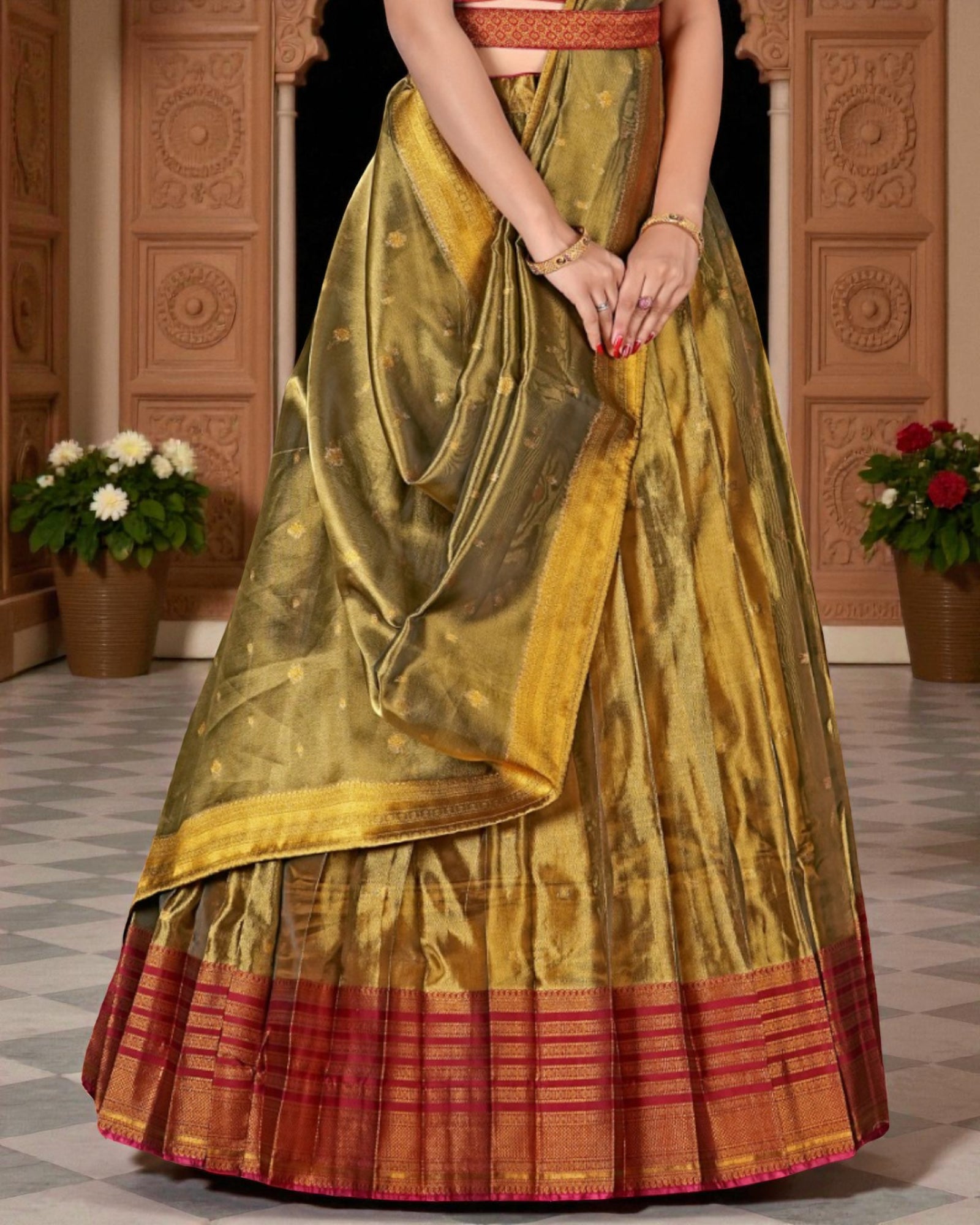 Zari Embellished Ethnic Half Saree