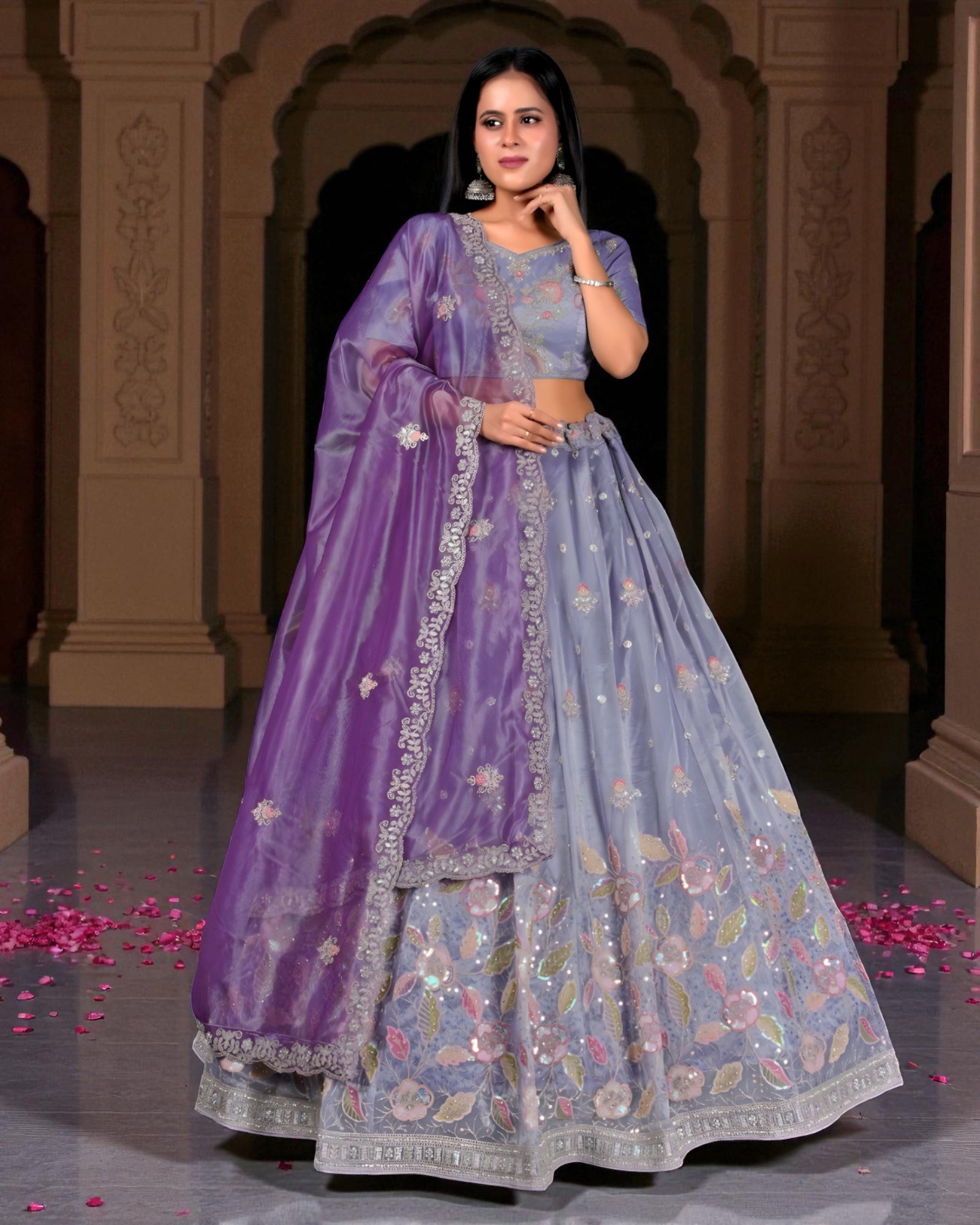 Threadwork Bead Embroidered Lehenga Set