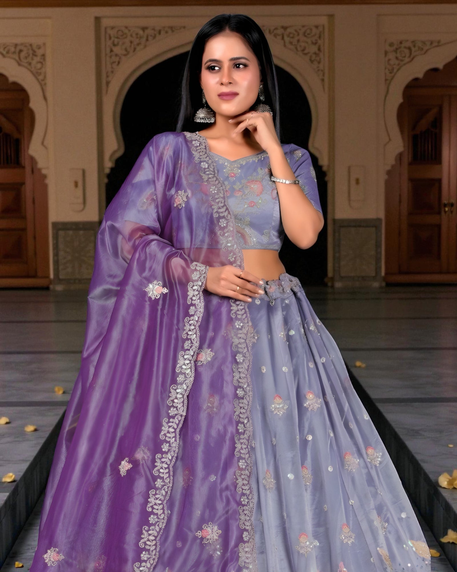 Threadwork Bead Embroidered Lehenga Set