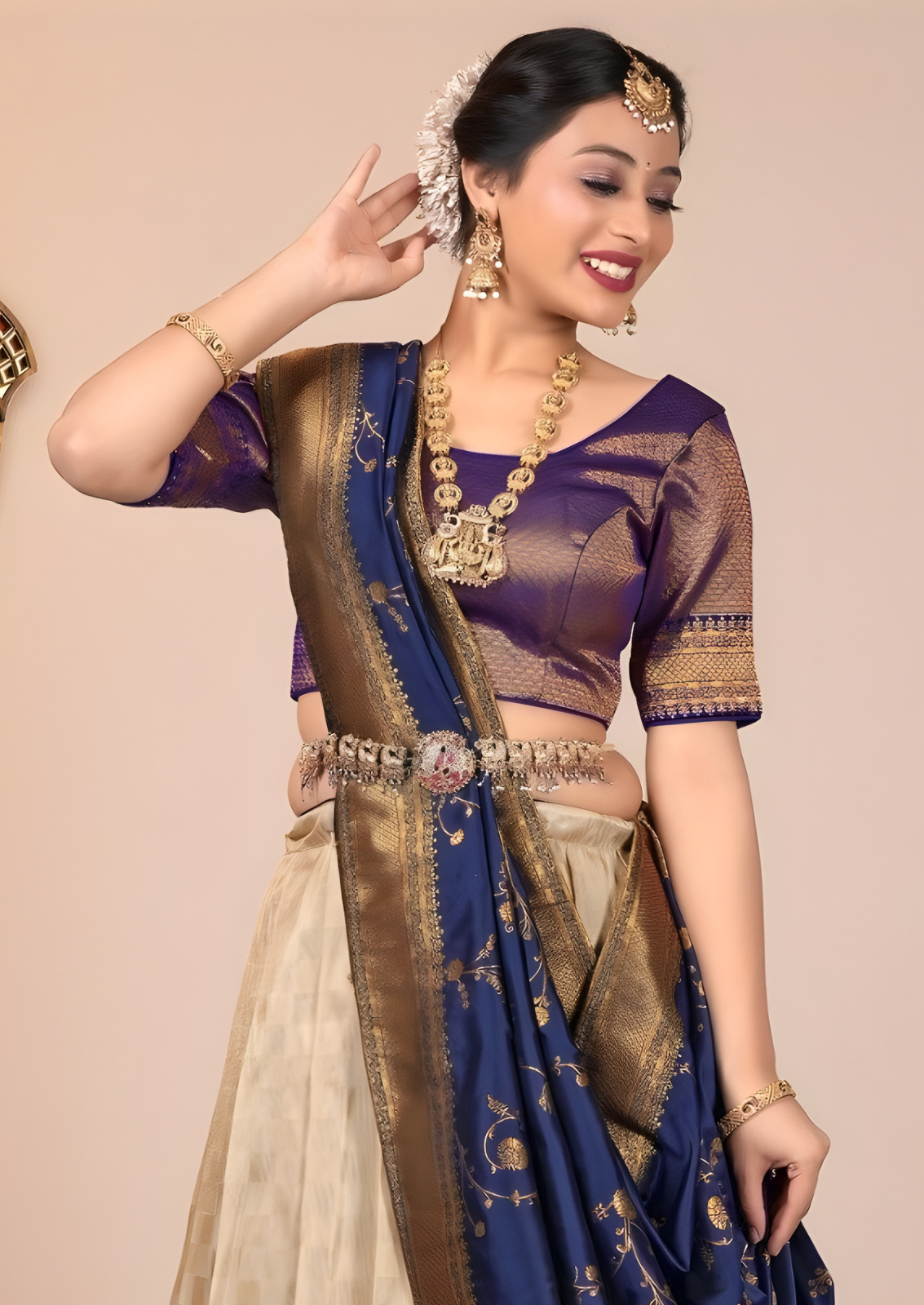 Beige Banarasi Half Saree With Luxurious Weaves