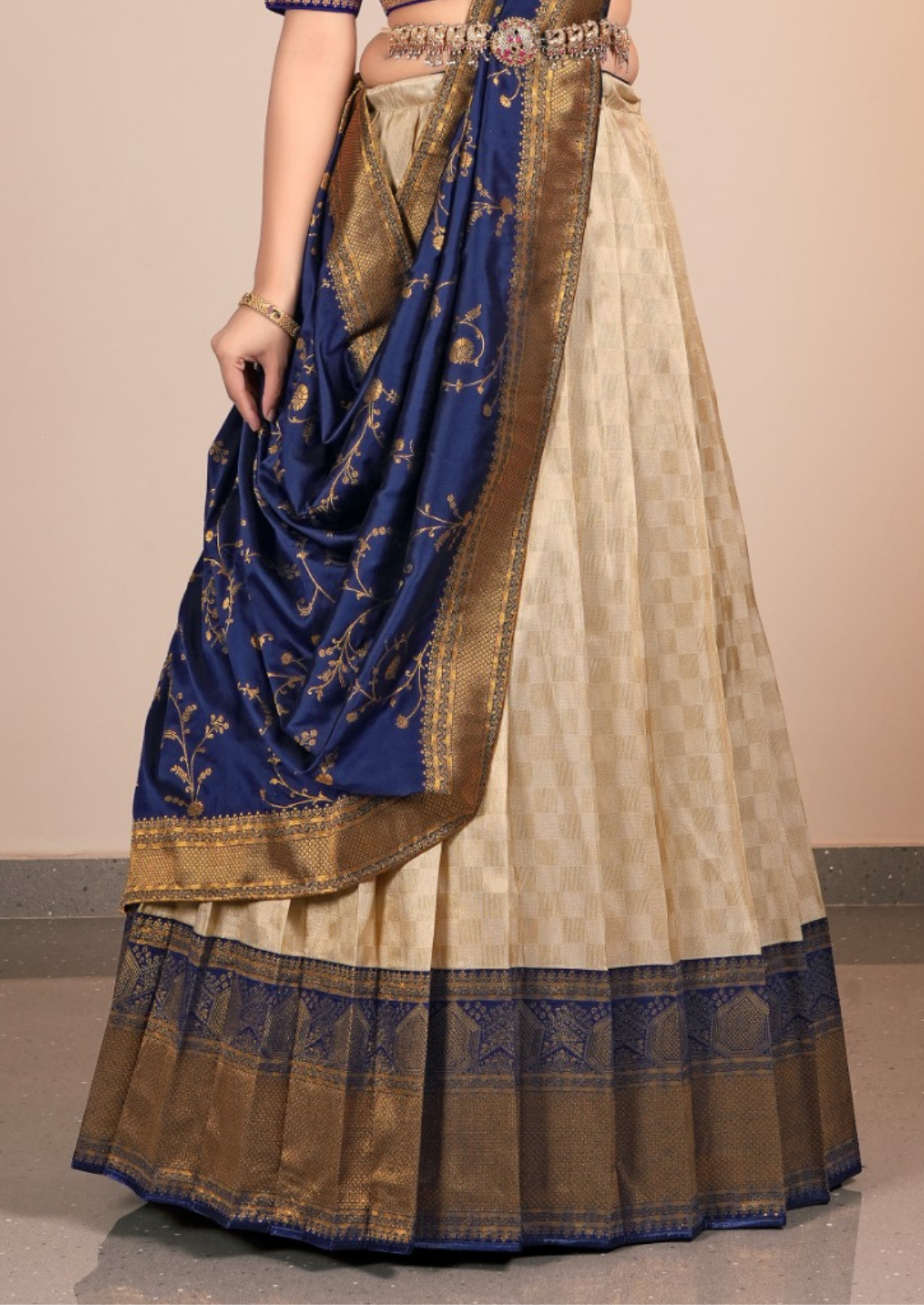 Beige Banarasi Half Saree With Luxurious Weaves