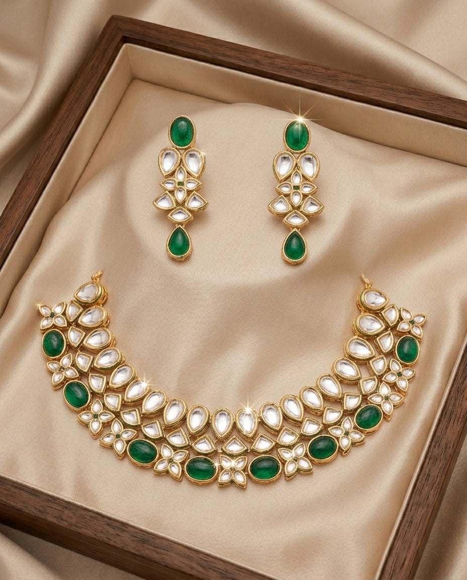 Enchanting Emeralds Kundan Necklace Set