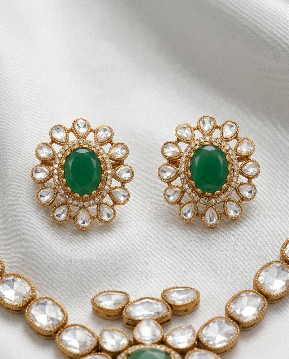 Moissanite Emerald Victorian Necklace Set