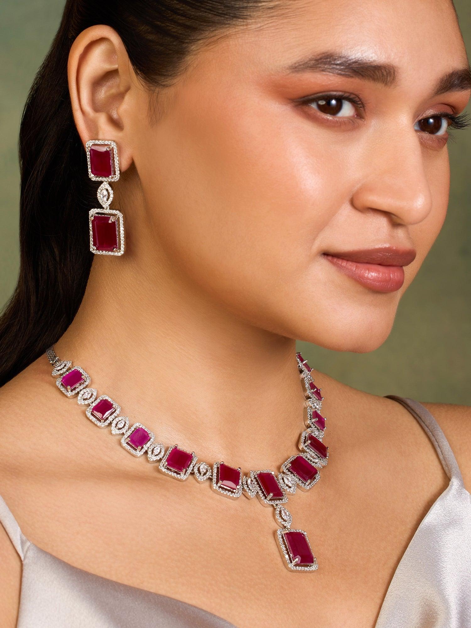 Ruby Red Luxury Necklace Set - Dyulokha