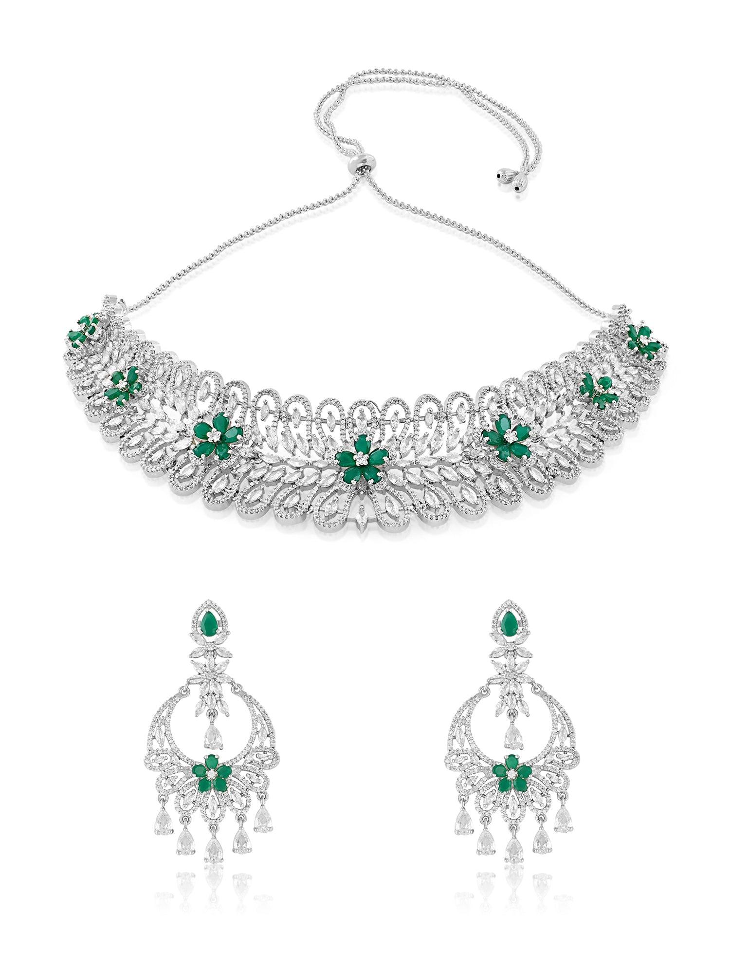 Celestial Glamours Emerald Necklace set - Dyulokha