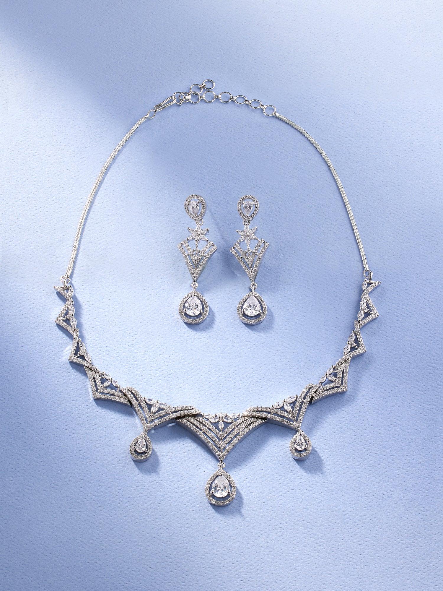 Luxurious CZ Diamond Necklace Set - Dyulokha