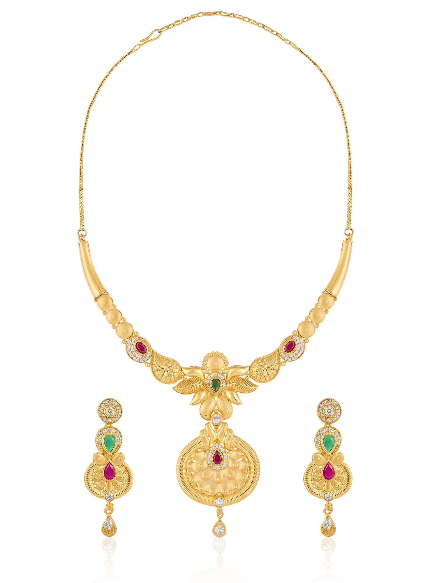 Shimmer Gold Ruby Emerald Necklace Set - Dyulokha