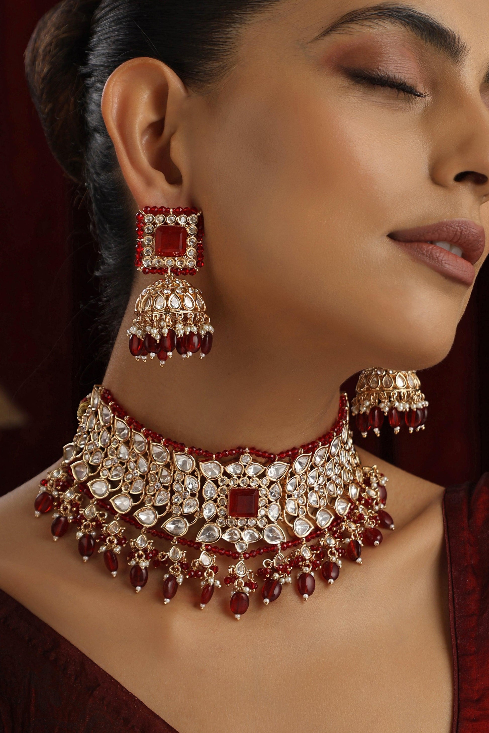 Regal Red Polki Choker set - Dyulokha