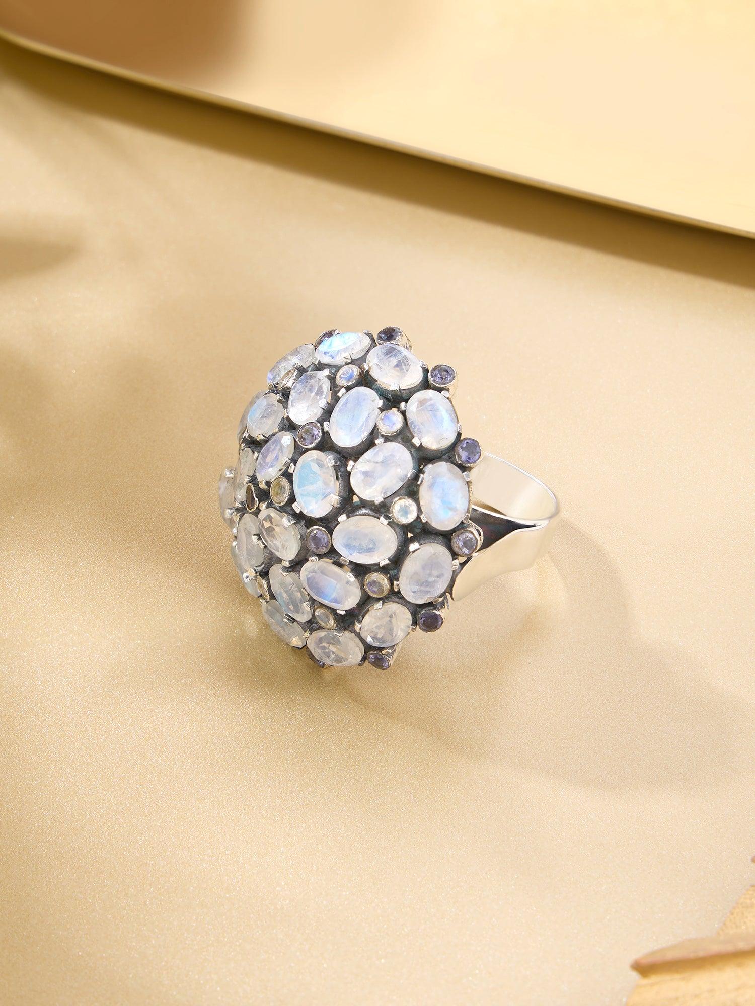 Celestial Charm Moonstone and Iolite Ring - Dyulokha