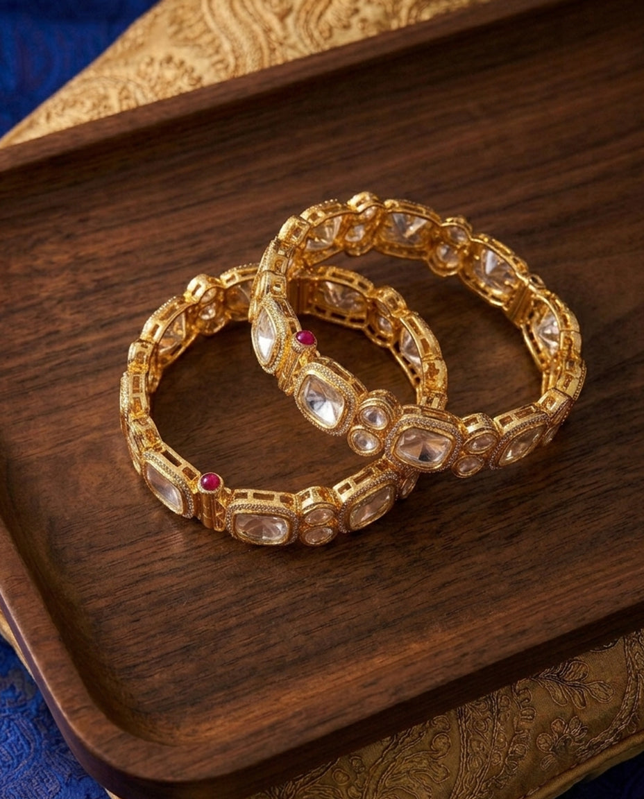 Dazzling Fusion Polki Diamond Bangles