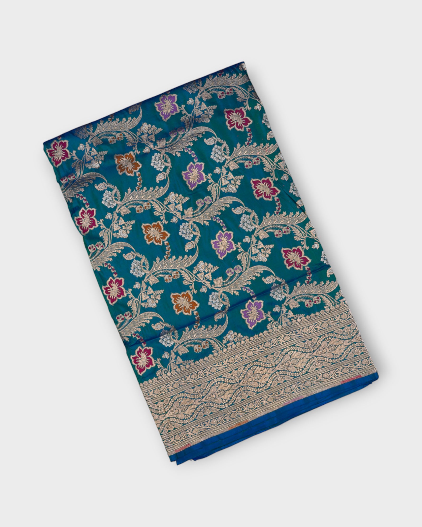 Peacock Green Katan Silk Banaras Minakari Saree