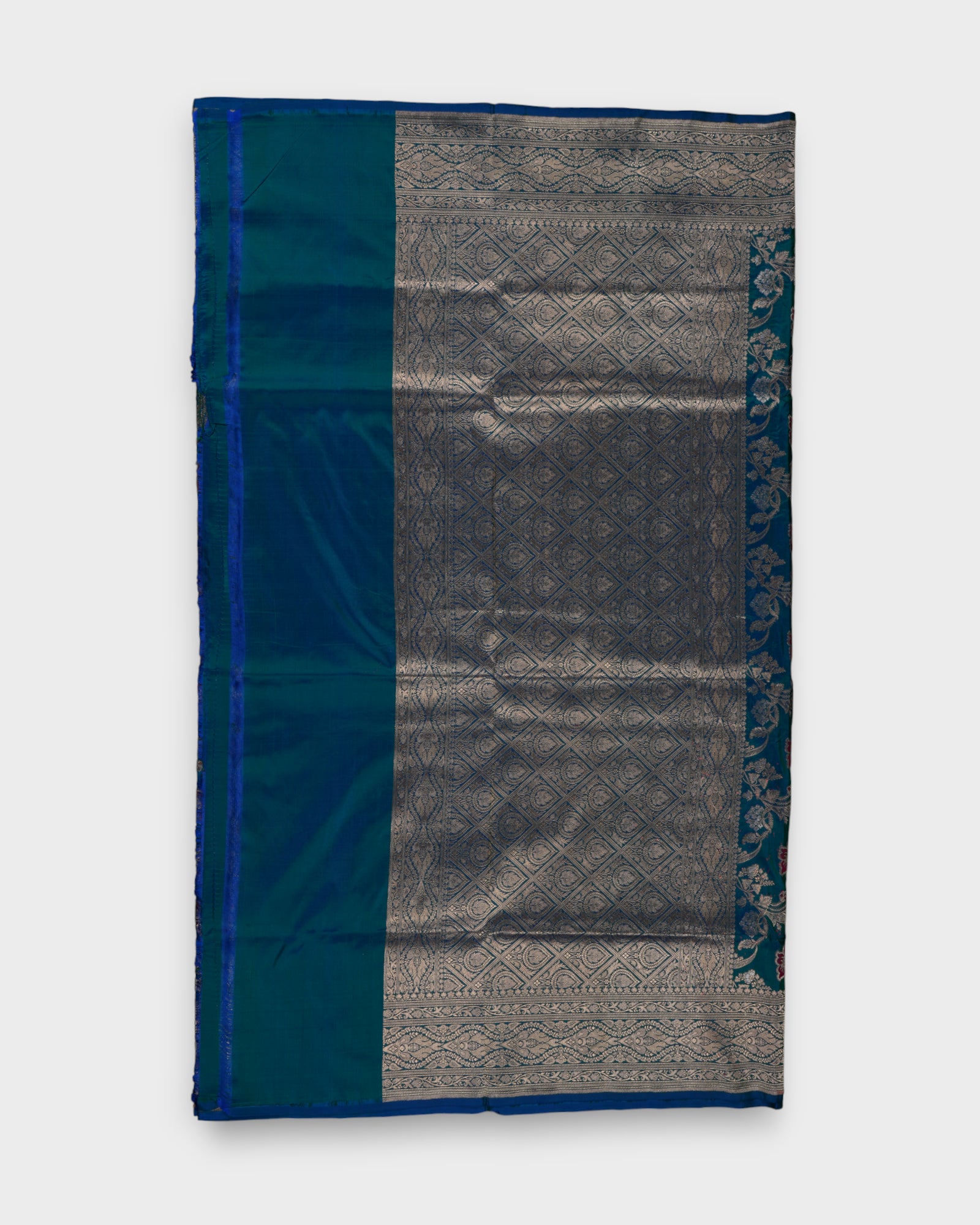 Peacock Green Katan Silk Banaras Minakari Saree