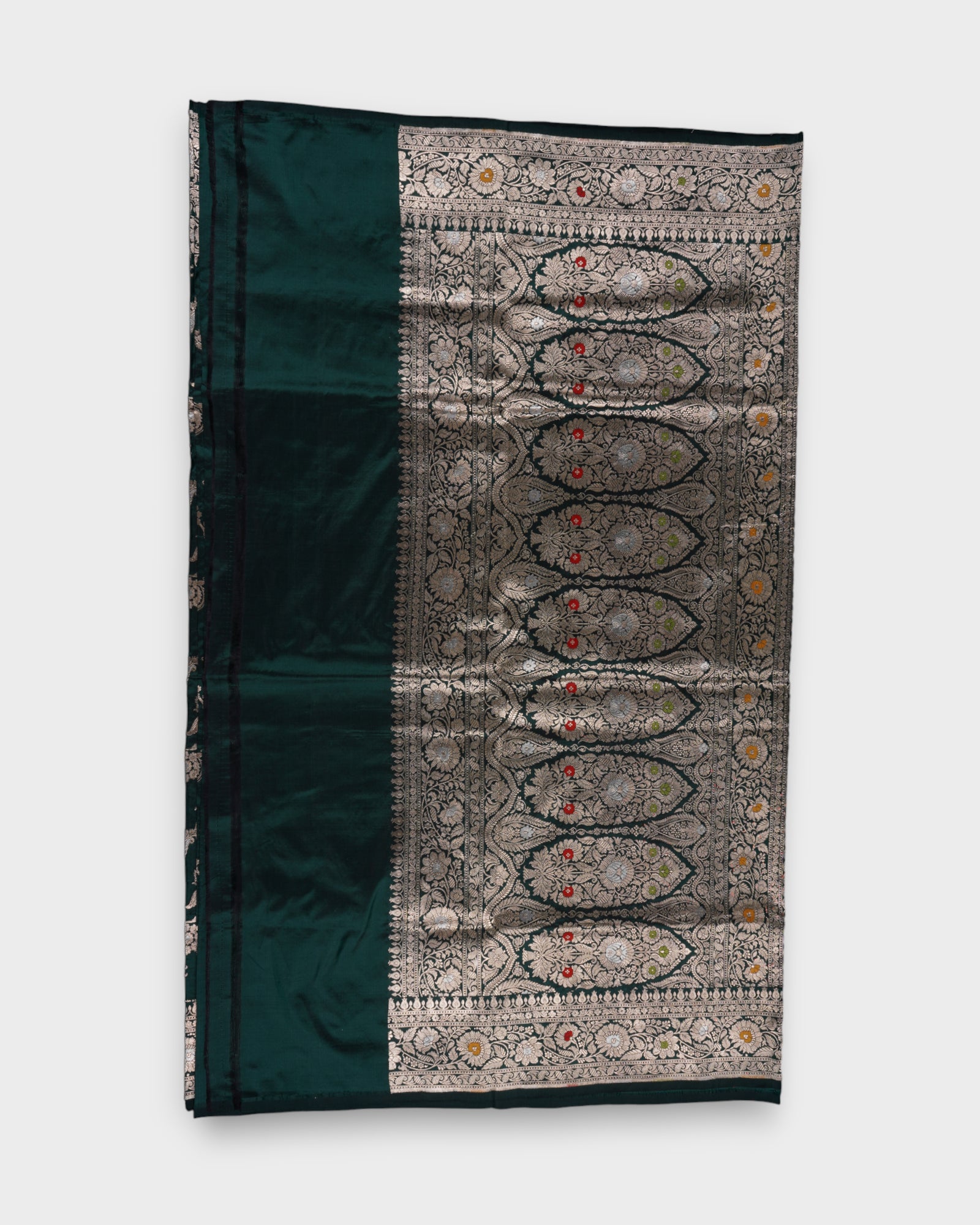Bottle Green Katan Silk Banaras Saree