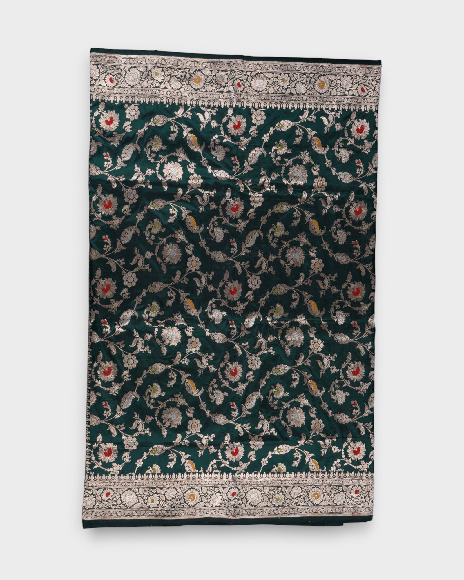 Bottle Green Katan Silk Banaras Saree