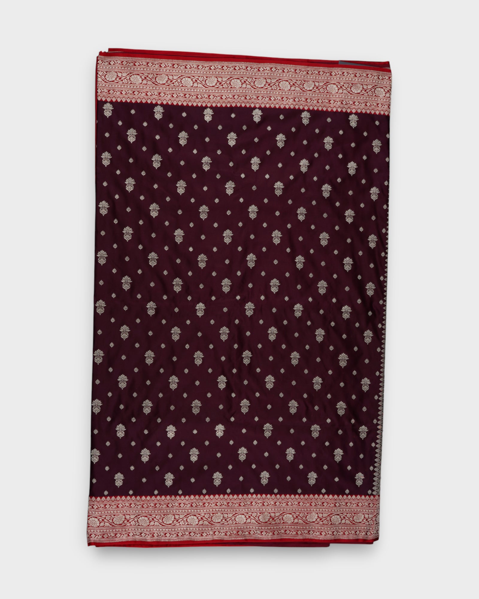 Maroon Banarasi Silk Saree With Gold Zari Buttas
