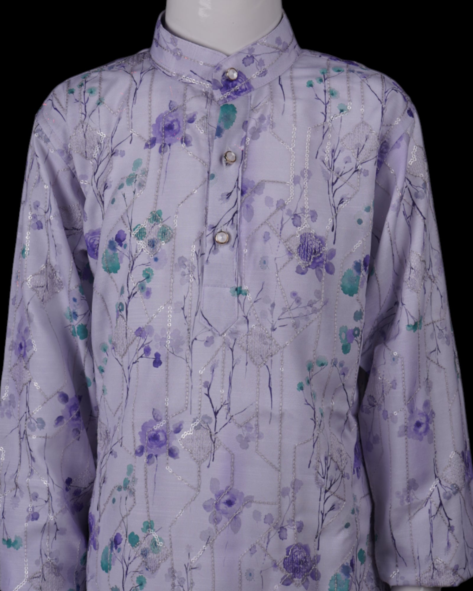 Floral Sequins Embroidered Cotton Kurta Pajama