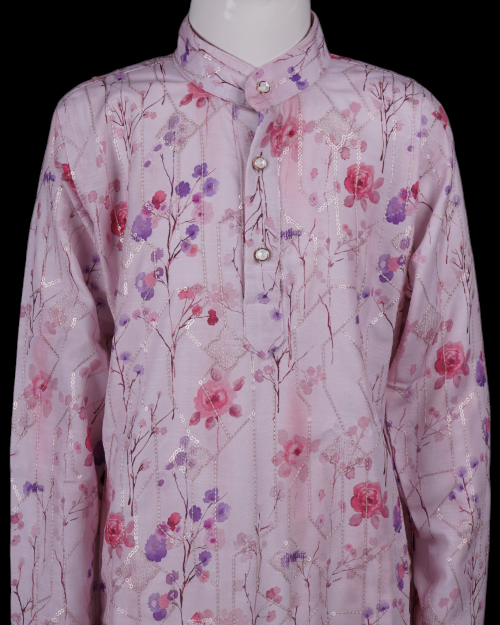 Floral Sequins Embroidered Cotton Kurta Pajama