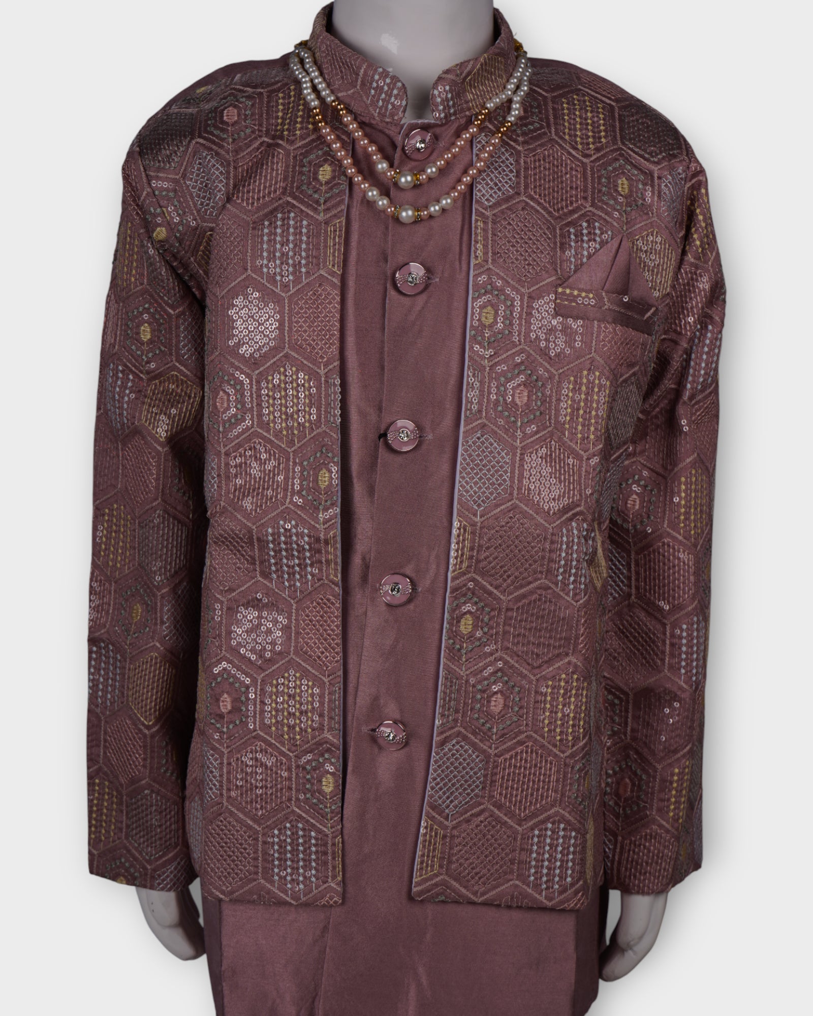 Transform your presence in this exquisite embroidered sherwani