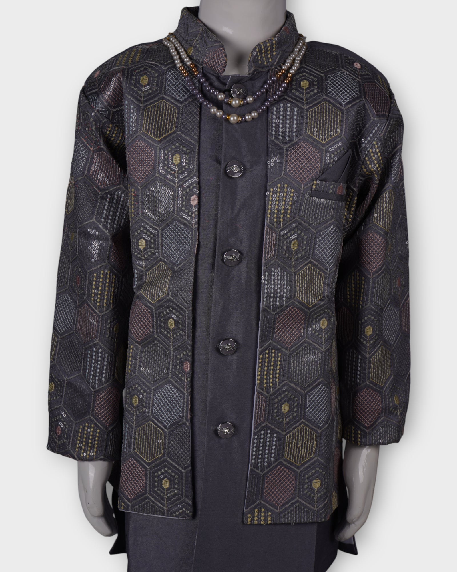 Transform your presence in this exquisite embroidered sherwani
