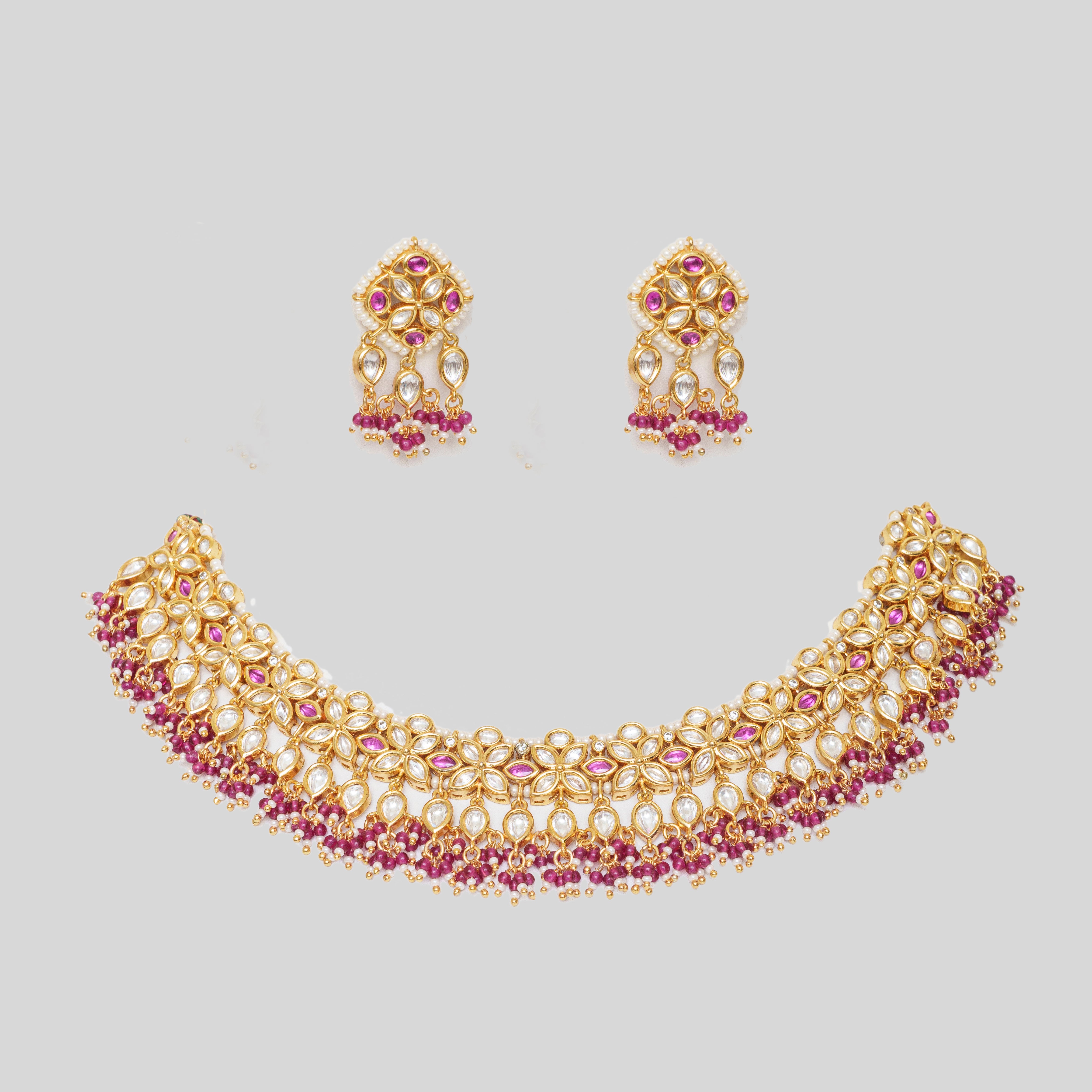 Festive Necklace with Kundan and Pink-White Beads