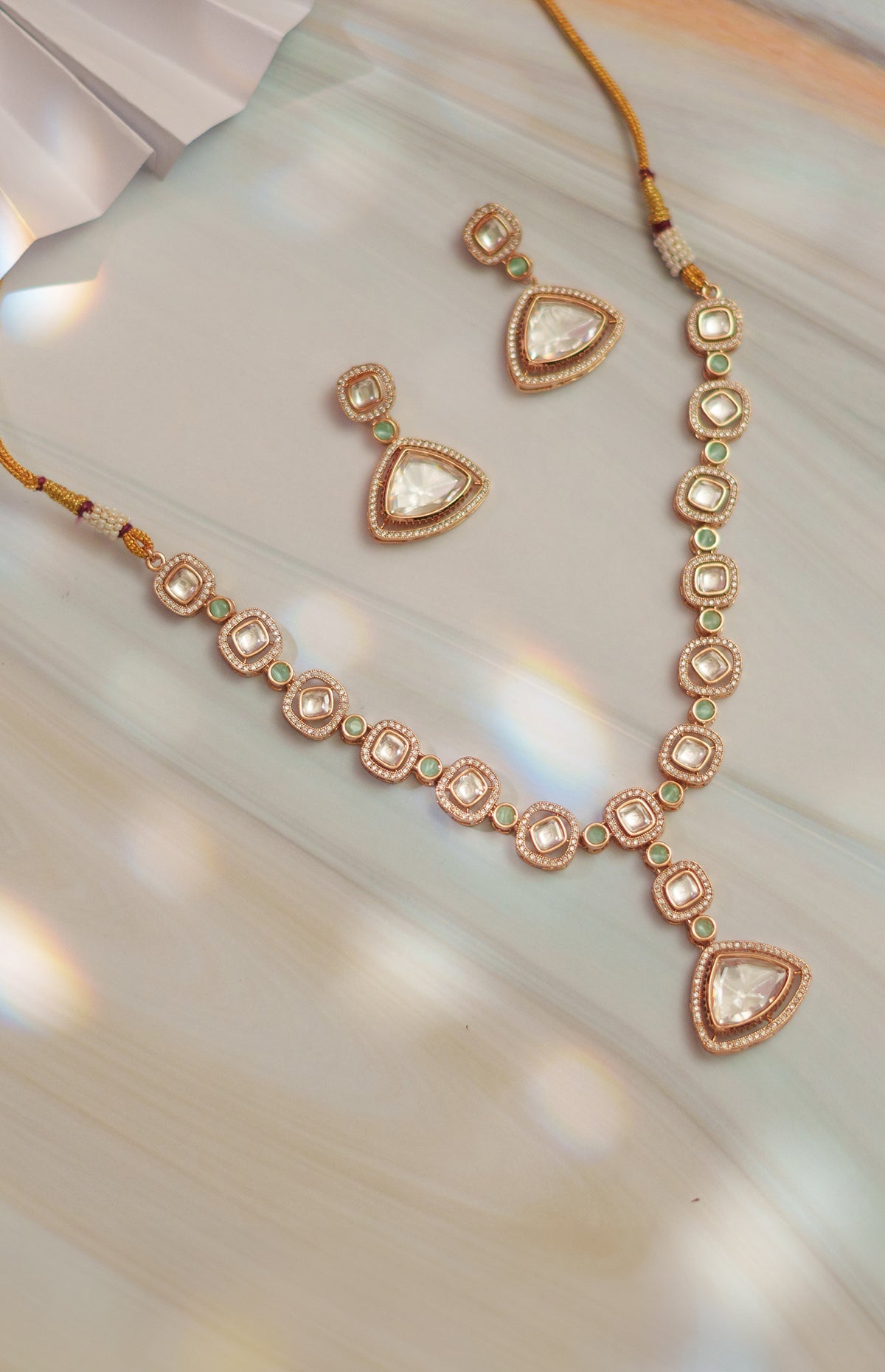 Elegant Rose Gold Kundan Necklace Set