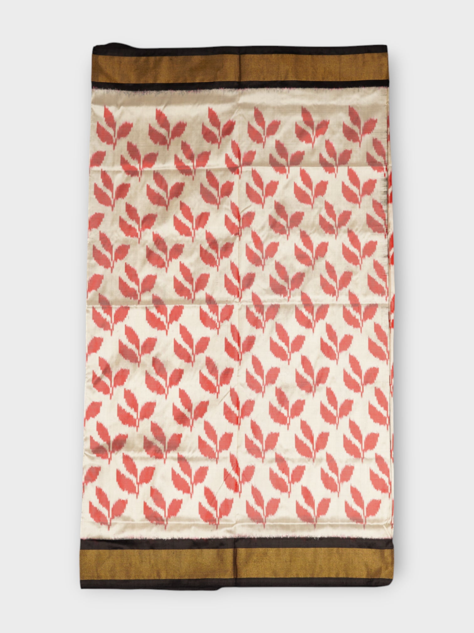Cream Pochampally Silk Leaf Print Saree