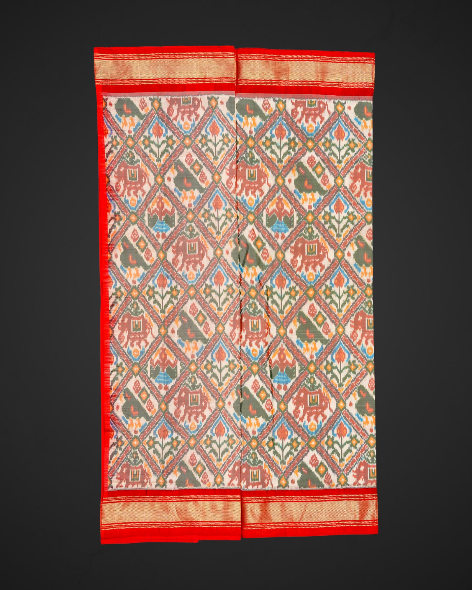 Cream Motif Pochampally Silk Weave Saree