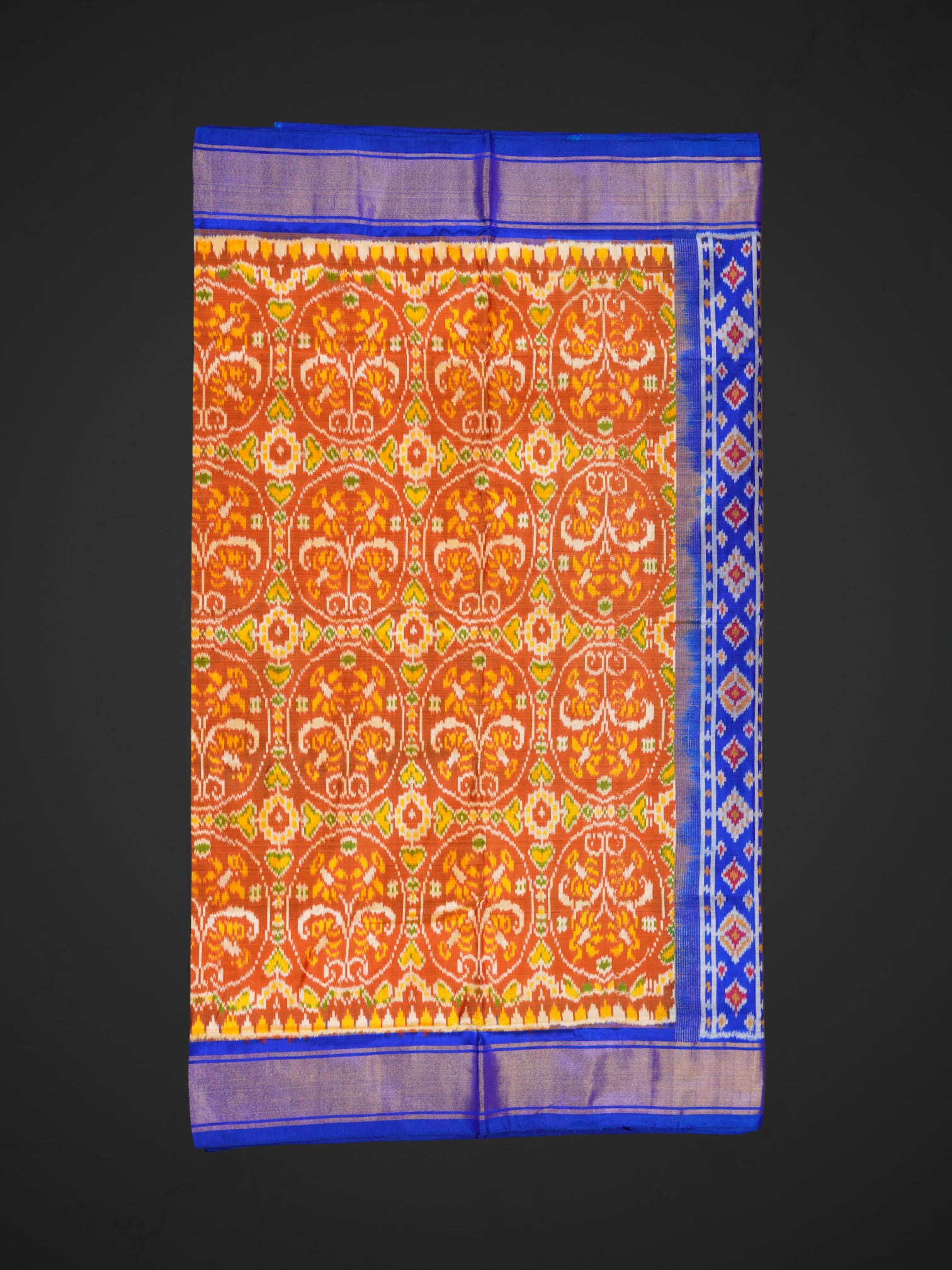 Orange Pochampally Silk Ikat Saree