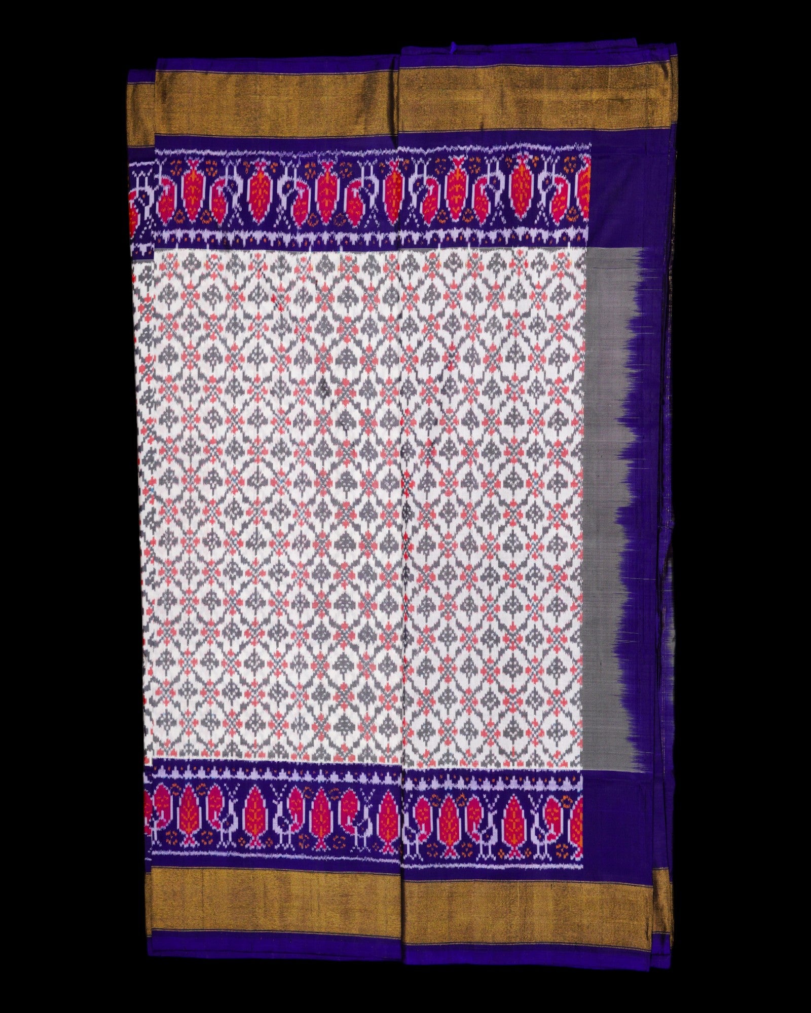 White Pochampally Silk Ikat Woven Saree
