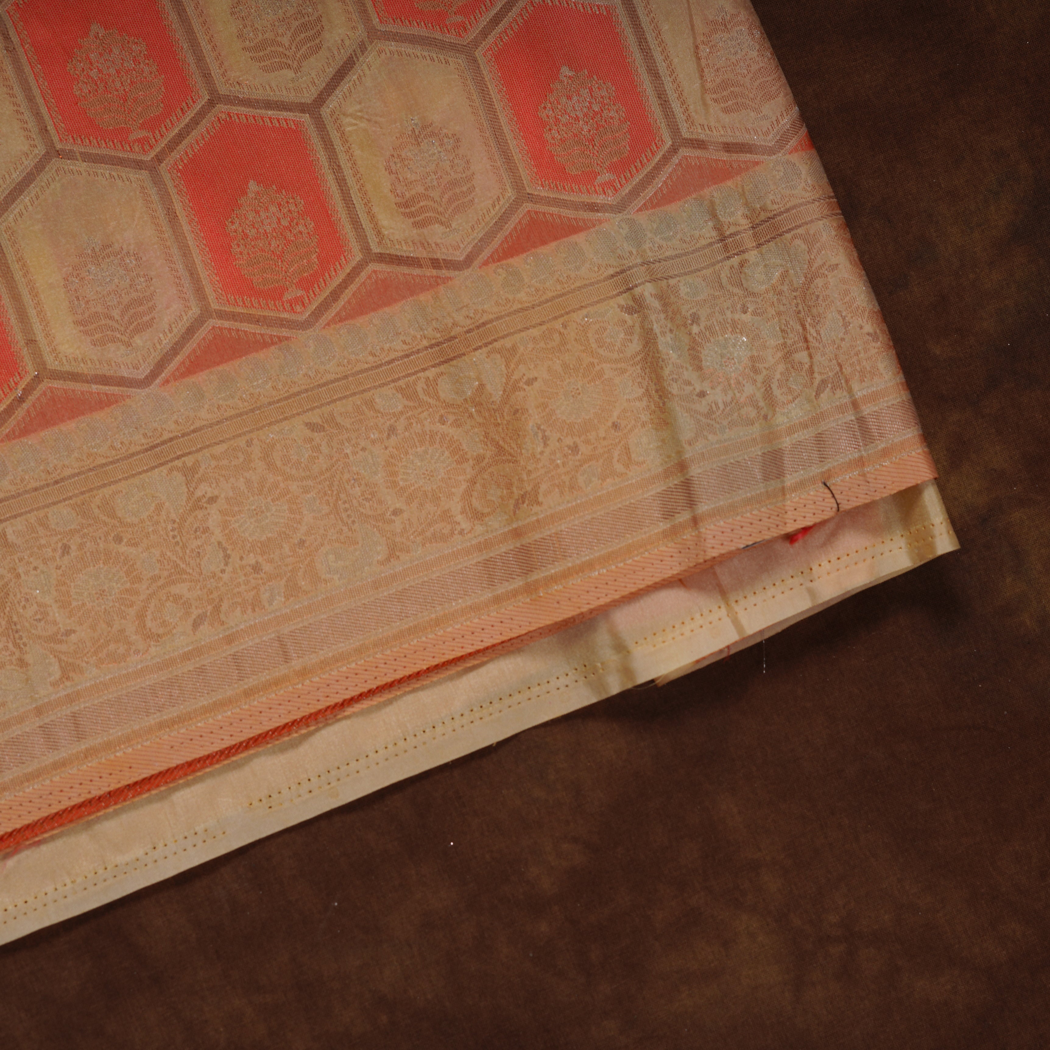 Vibrant Floral Silk Saree With Cream Blouse