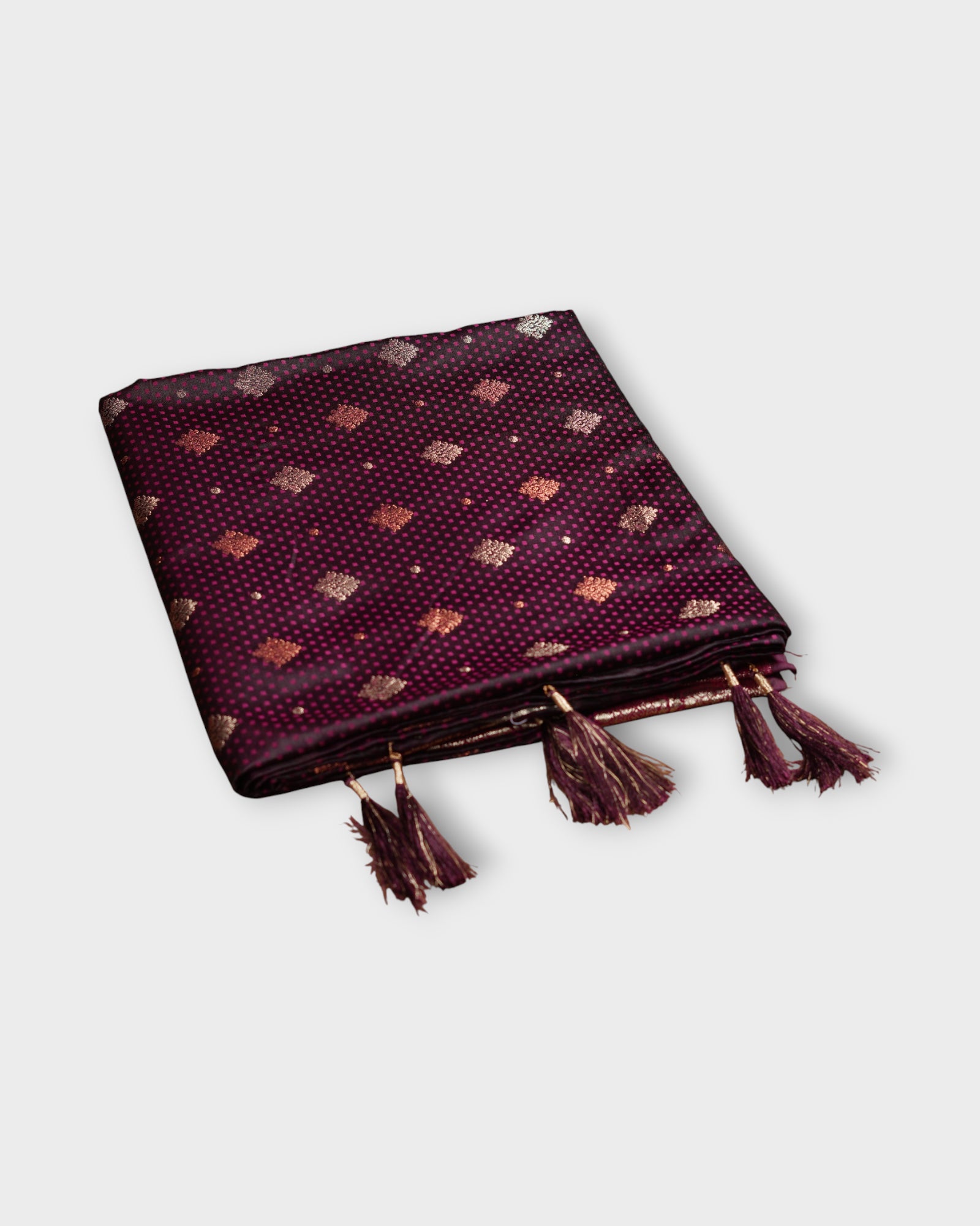 Deep Burgandy Silk Saree with Copper Zari Accents