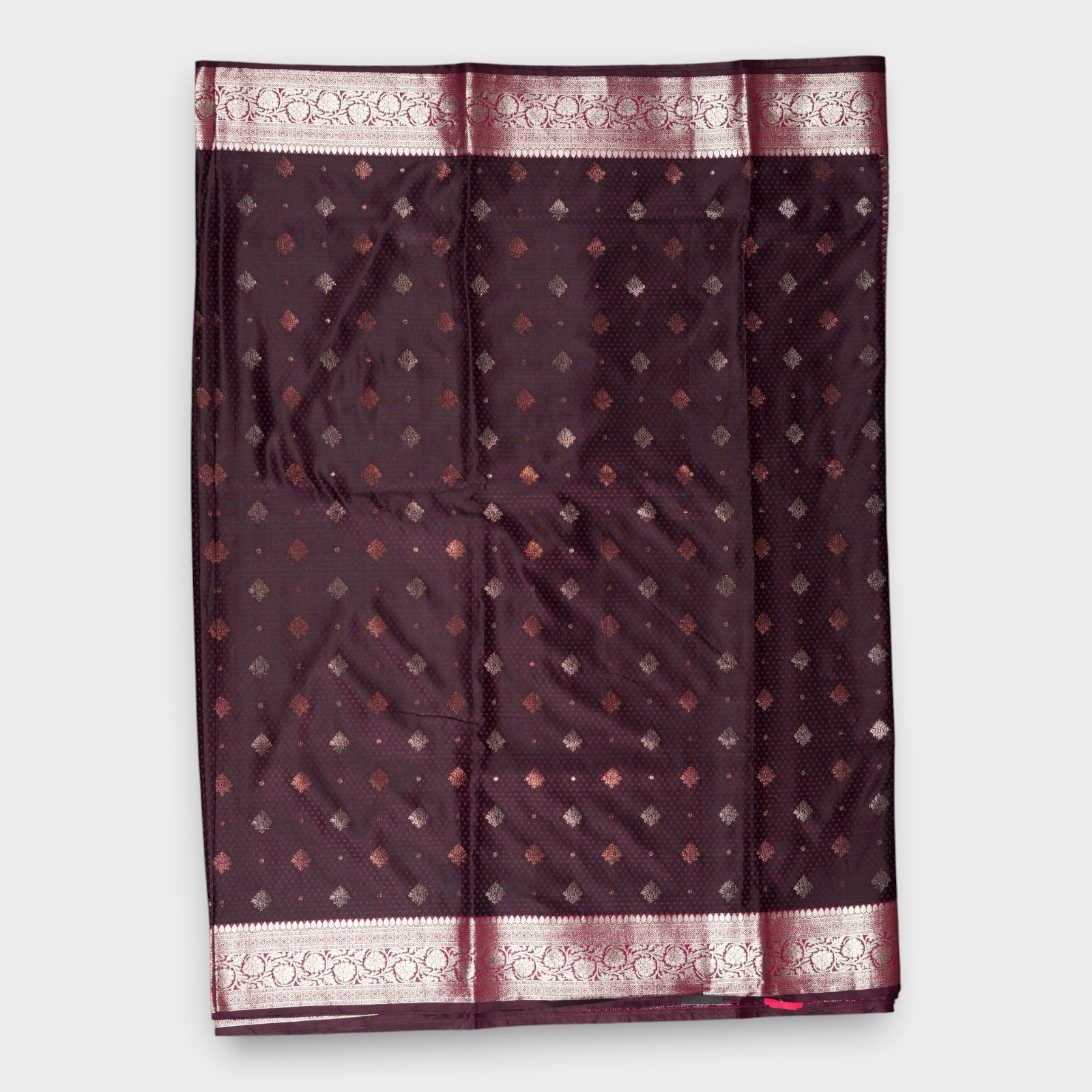 Deep Burgandy Silk Saree with Copper Zari Accents