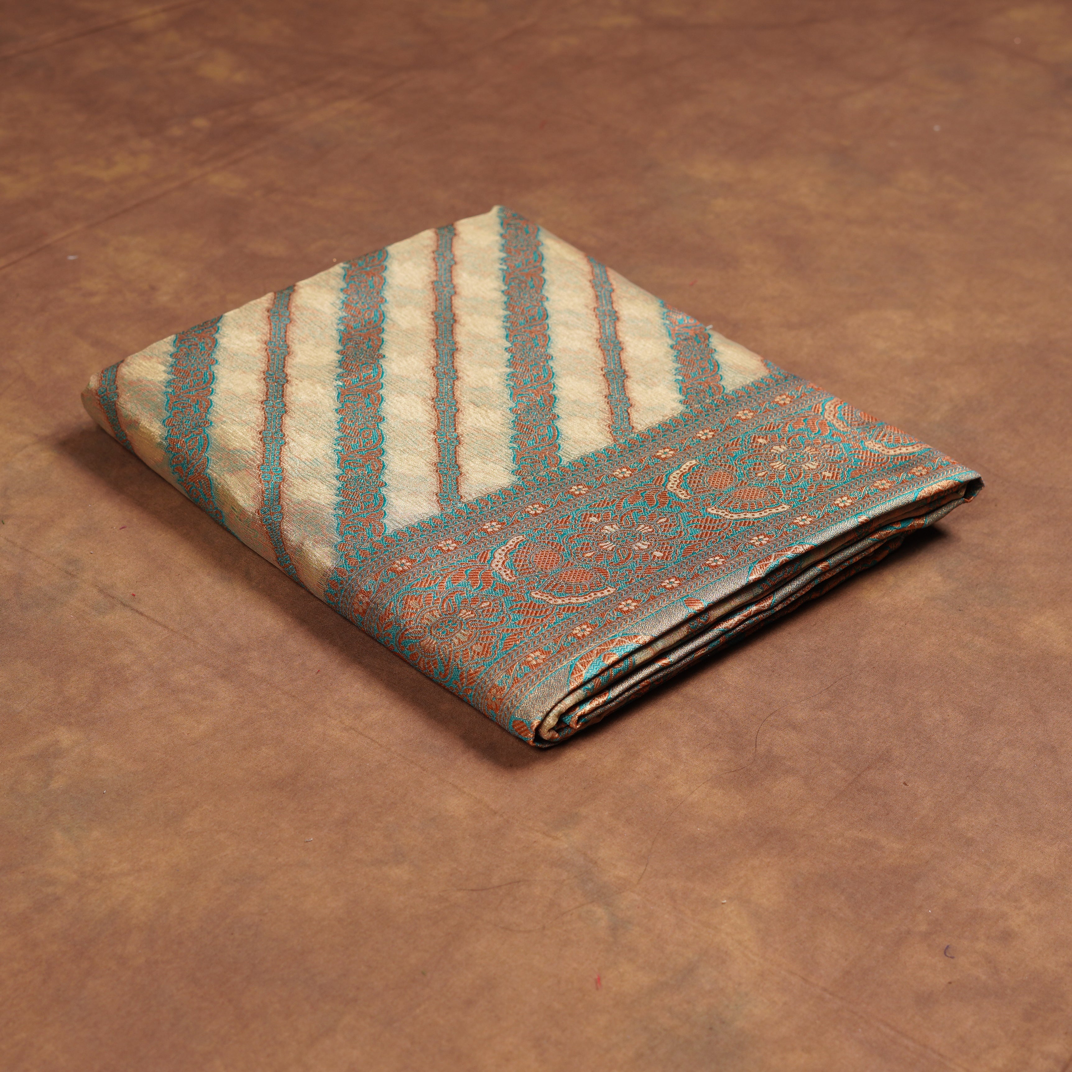 Blue Tissue Silk Saree With Striped Detail