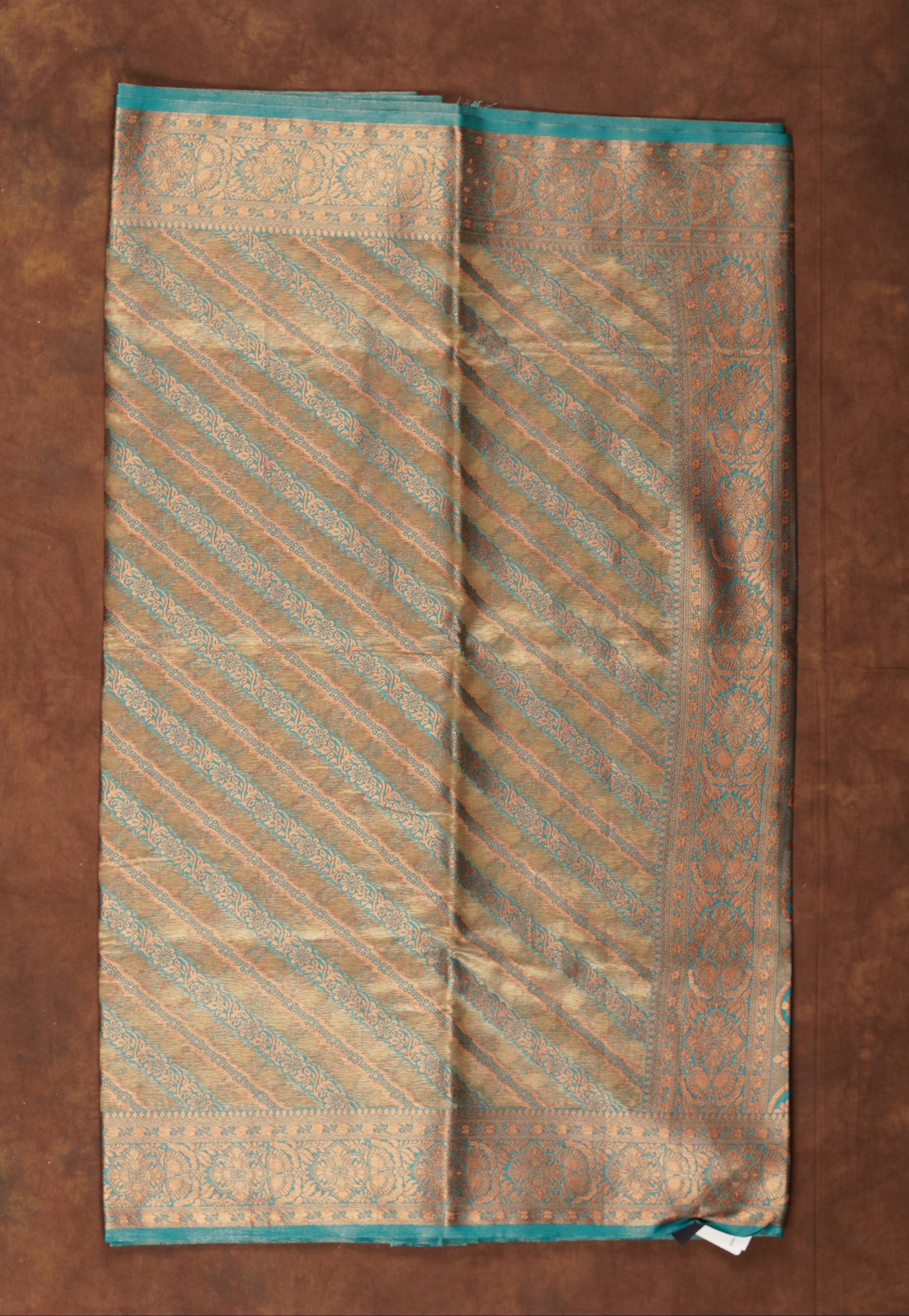 Blue Tissue Silk Saree With Striped Detail