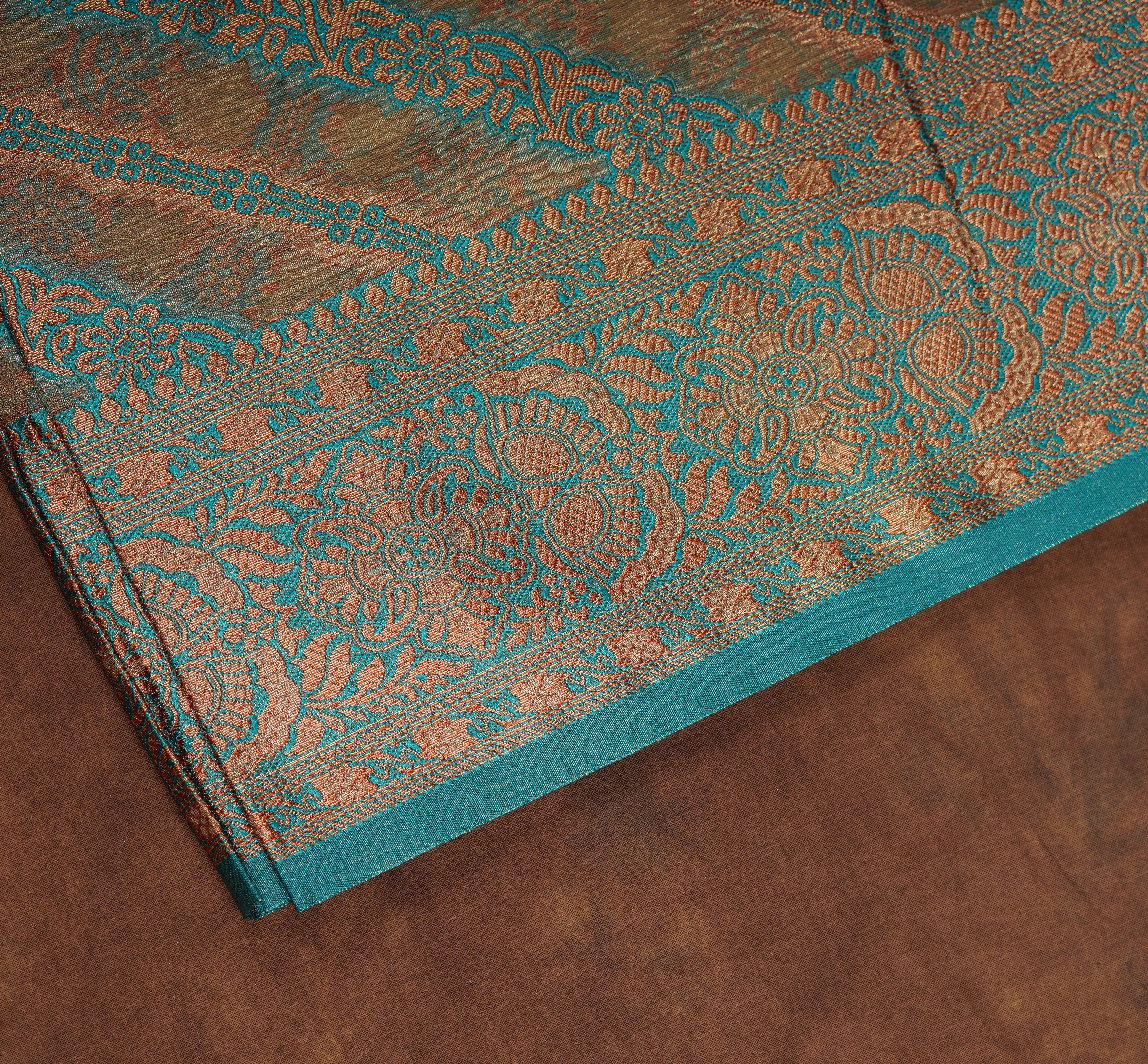 Blue Tissue Silk Saree With Striped Detail