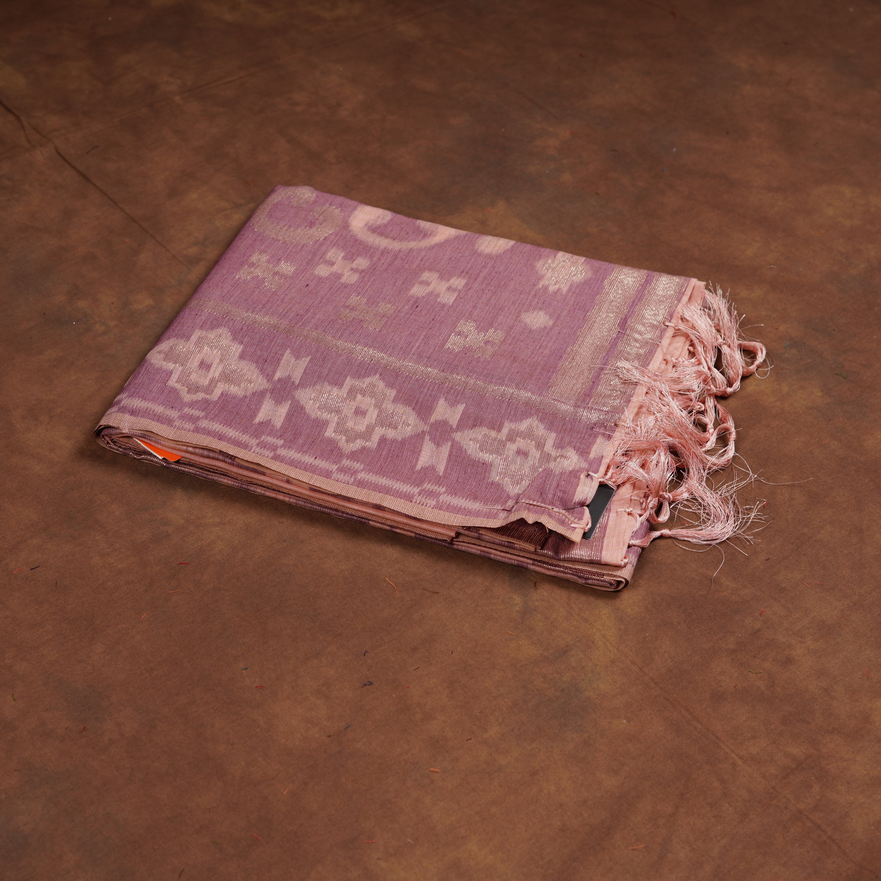 Peach Floral Chanderi Saree With Gold Zari