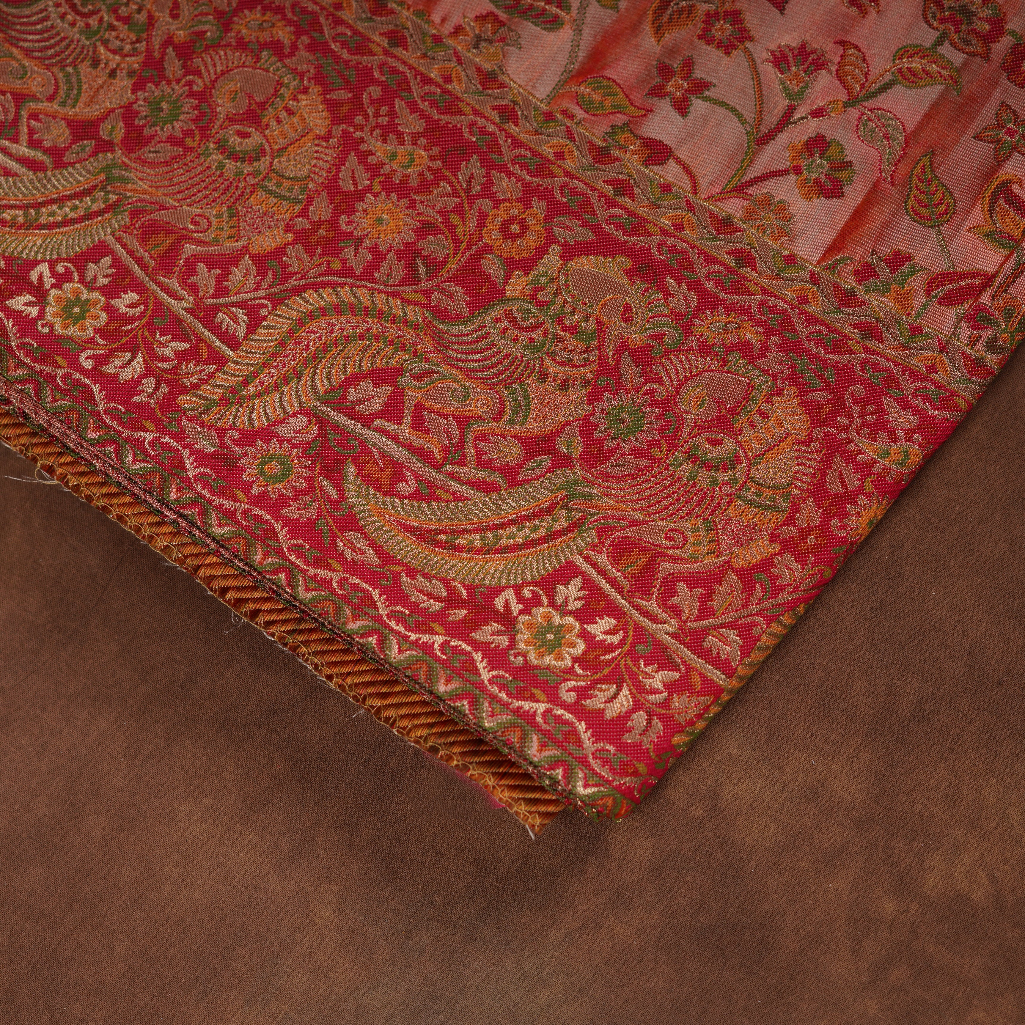 Peach Dola Silk Saree With Peacock Pashmina Artistry