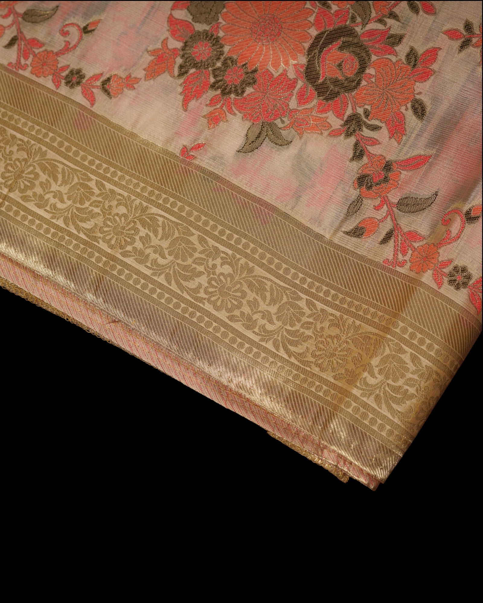 Floral Dola Silk Saree With Brocade Blouse