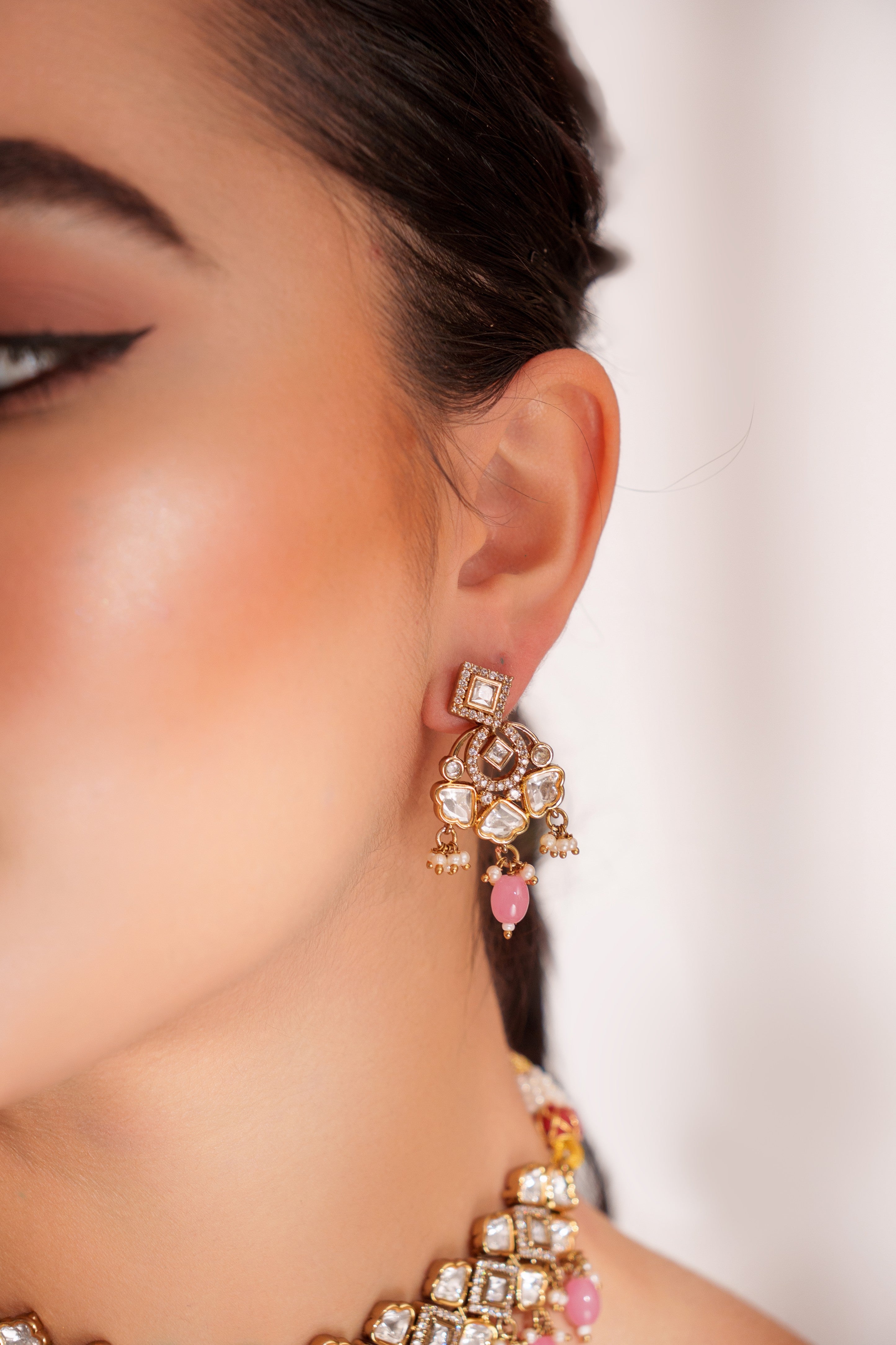 Pink & White Kundan Bead Choker Necklace