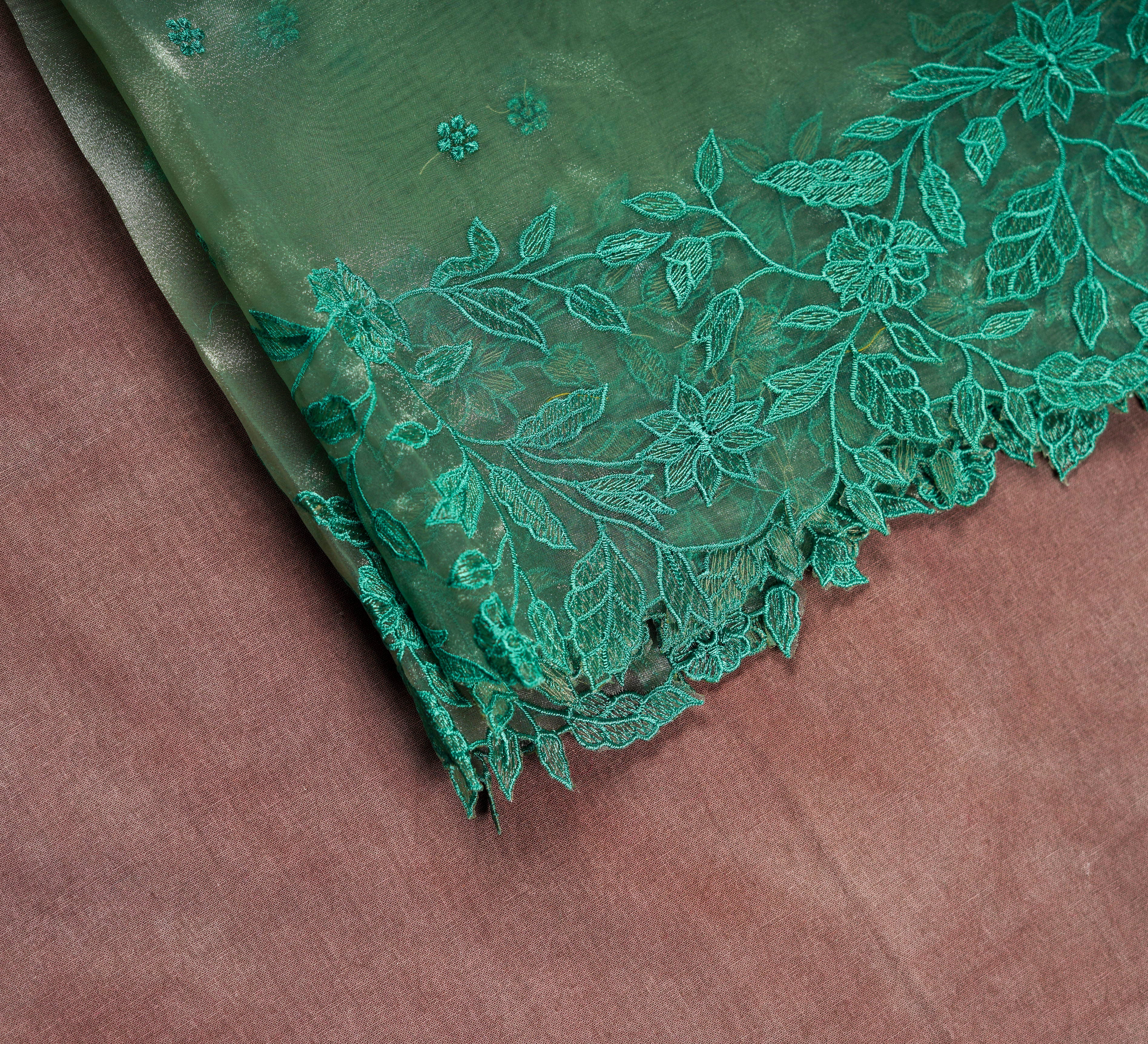 Chic Light Green Organza Silk Saree with Embroidery