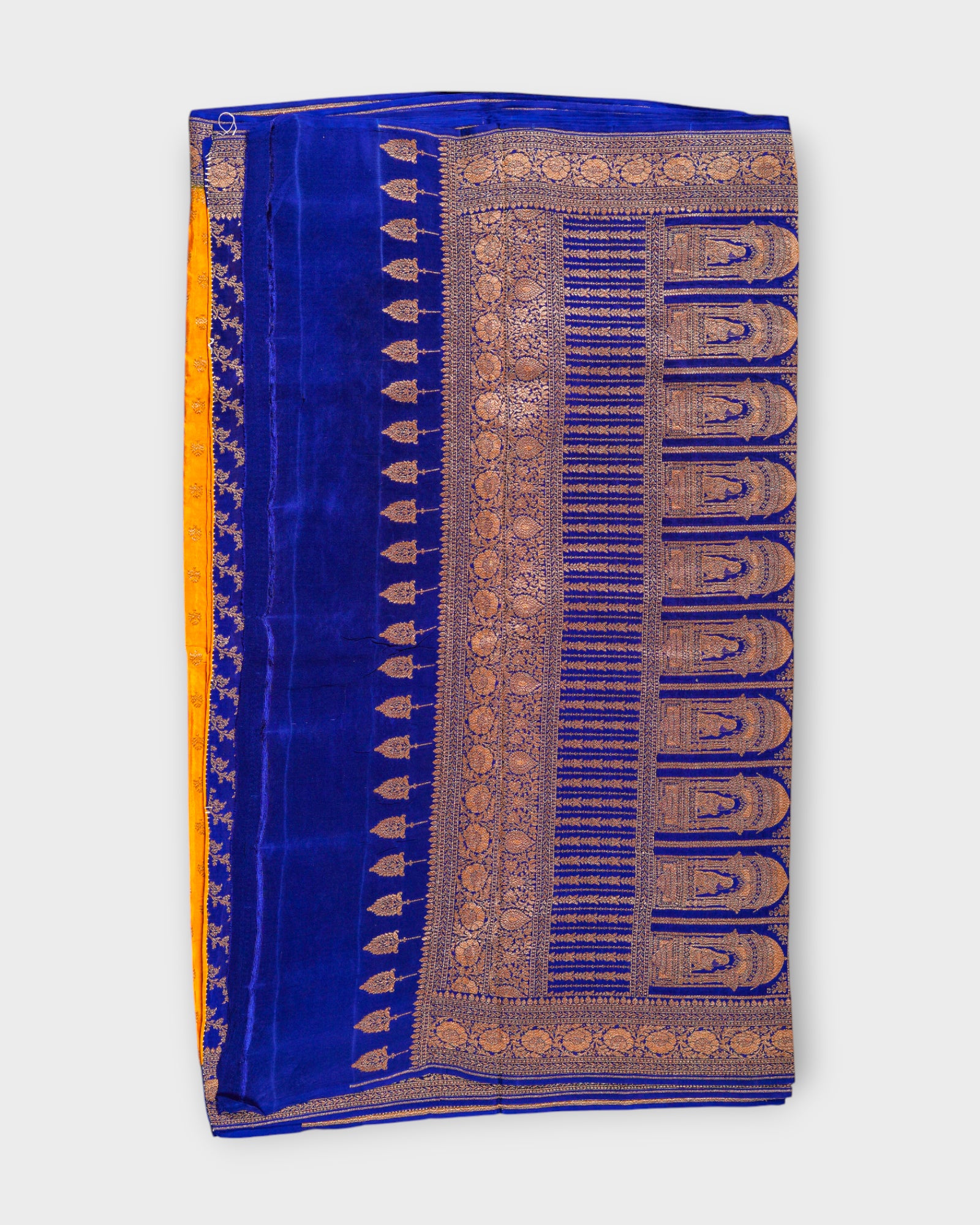Navy Yellow Zari Butta Silk Saree