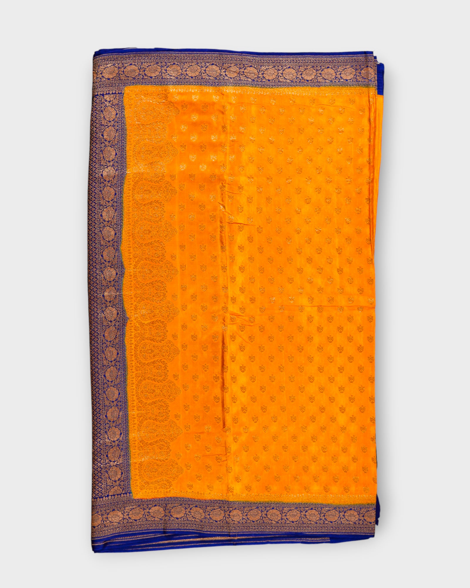 Navy Yellow Zari Butta Silk Saree