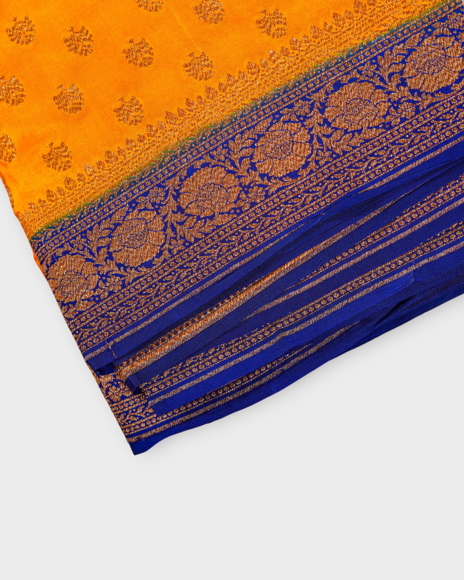 Navy Yellow Zari Butta Silk Saree