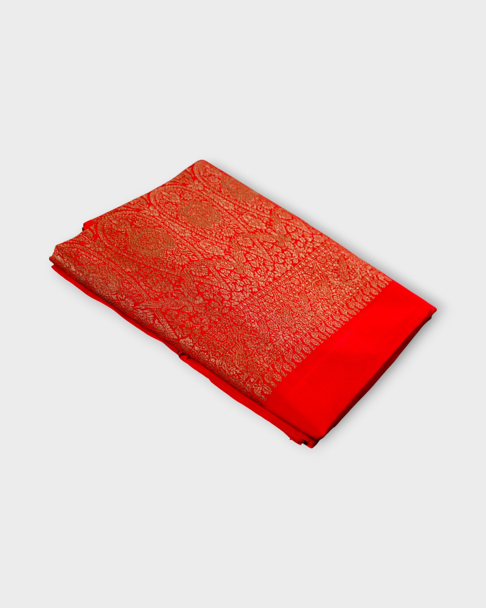 Red Georgette Banaras Saree With Peacock Art